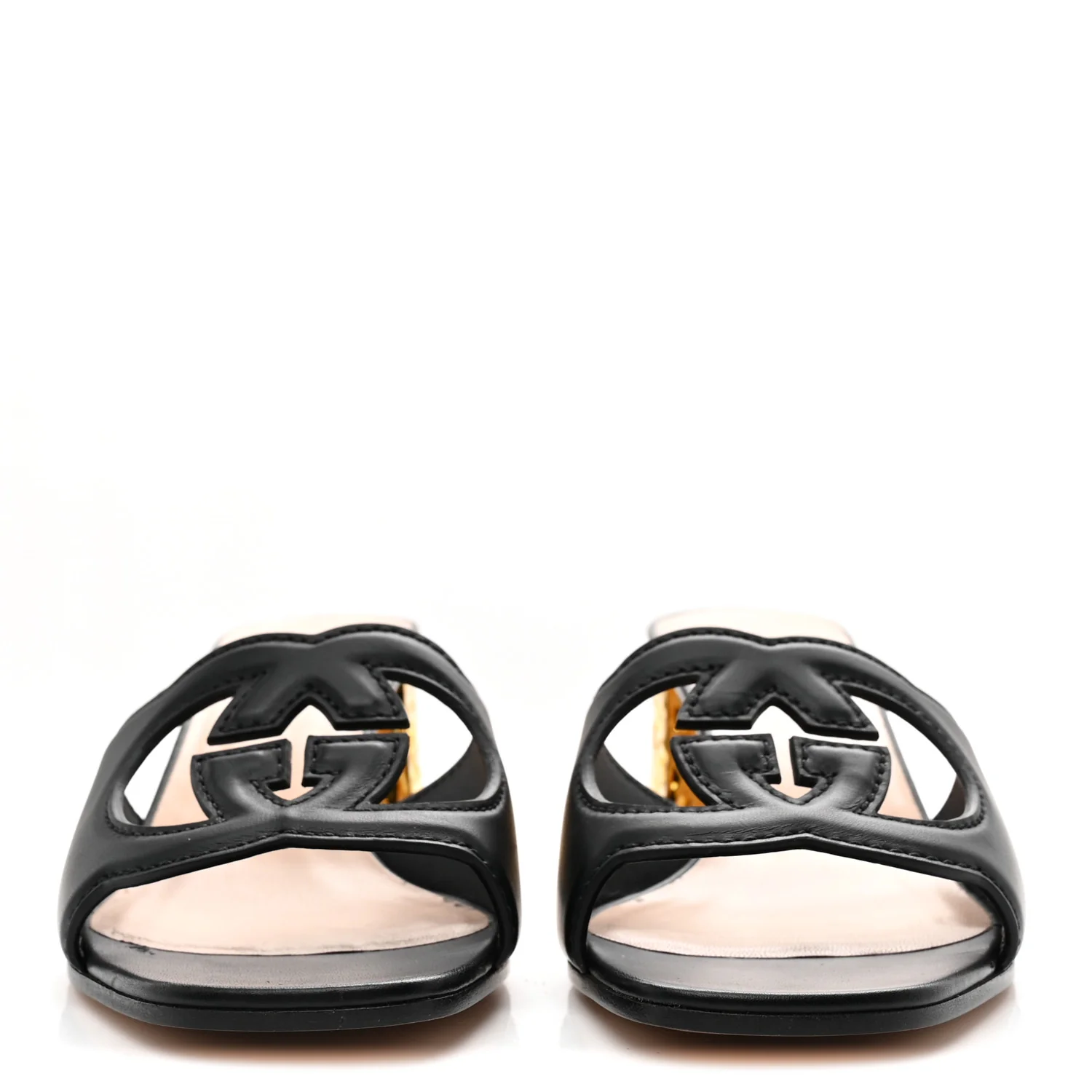 Cosmos Softy Calfskin Interlocking G Cut Out 55mm Slide Sandals 39 Black - Image 3