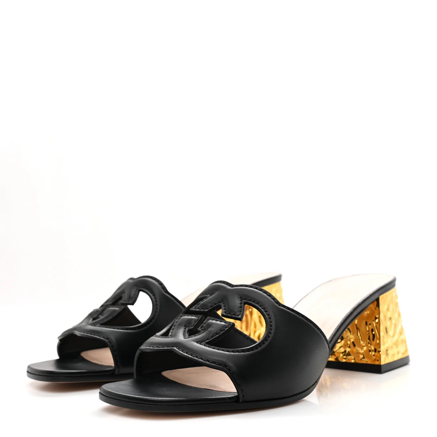 Cosmos Softy Calfskin Interlocking G Cut Out 55mm Slide Sandals 39 Black - Image 4