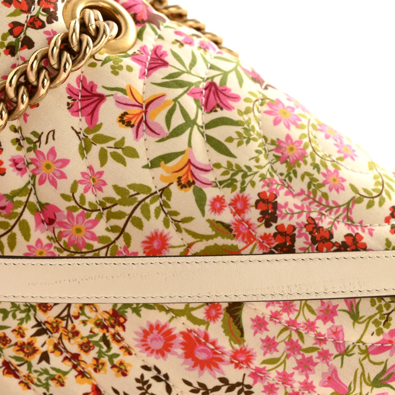 Cotton Calfskin Matelasse Floral Print Small GG Marmont Shoulder Bag Ivory Pink - Image 10