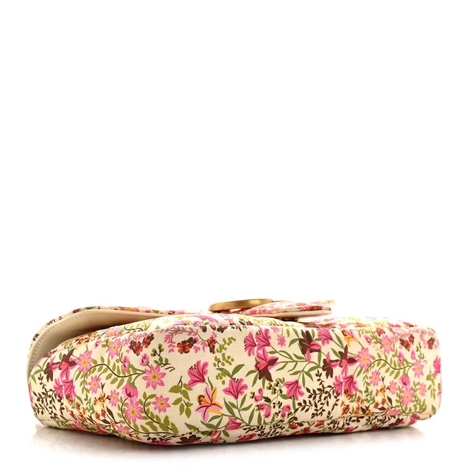 Cotton Calfskin Matelasse Floral Print Small GG Marmont Shoulder Bag Ivory Pink - Image 4