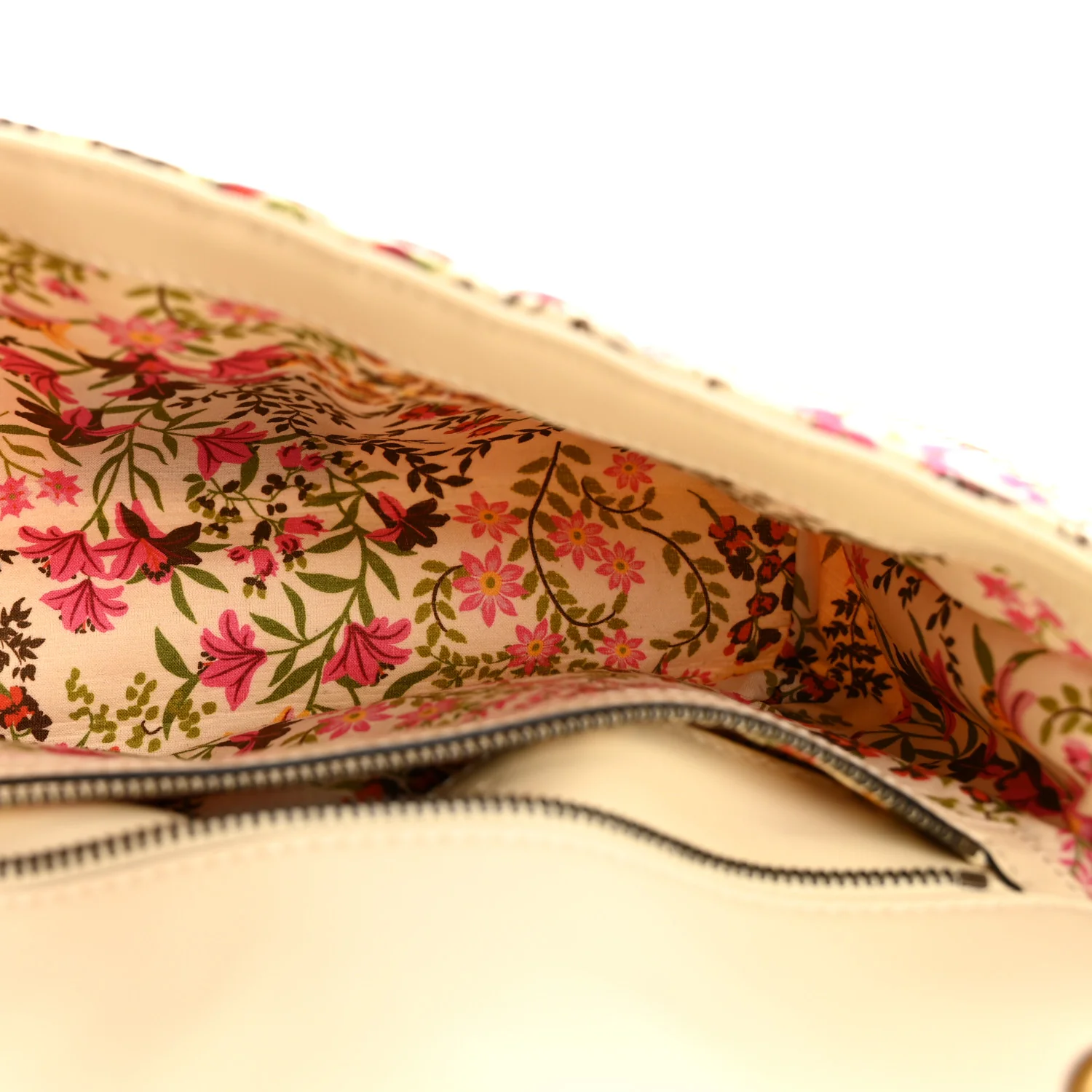 Cotton Calfskin Matelasse Floral Print Small GG Marmont Shoulder Bag Ivory Pink - Image 5