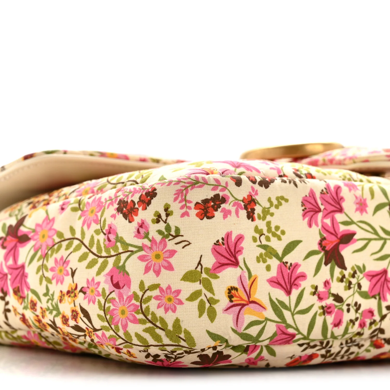 Cotton Calfskin Matelasse Floral Print Small GG Marmont Shoulder Bag Ivory Pink - Image 8