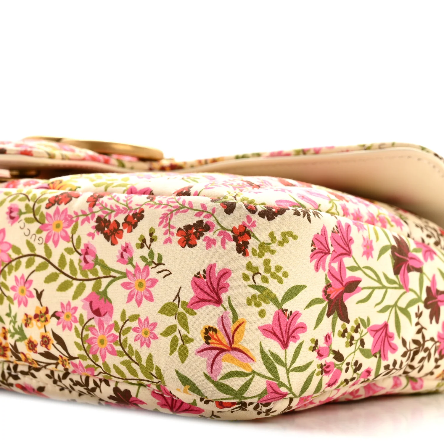 Cotton Calfskin Matelasse Floral Print Small GG Marmont Shoulder Bag Ivory Pink - Image 9