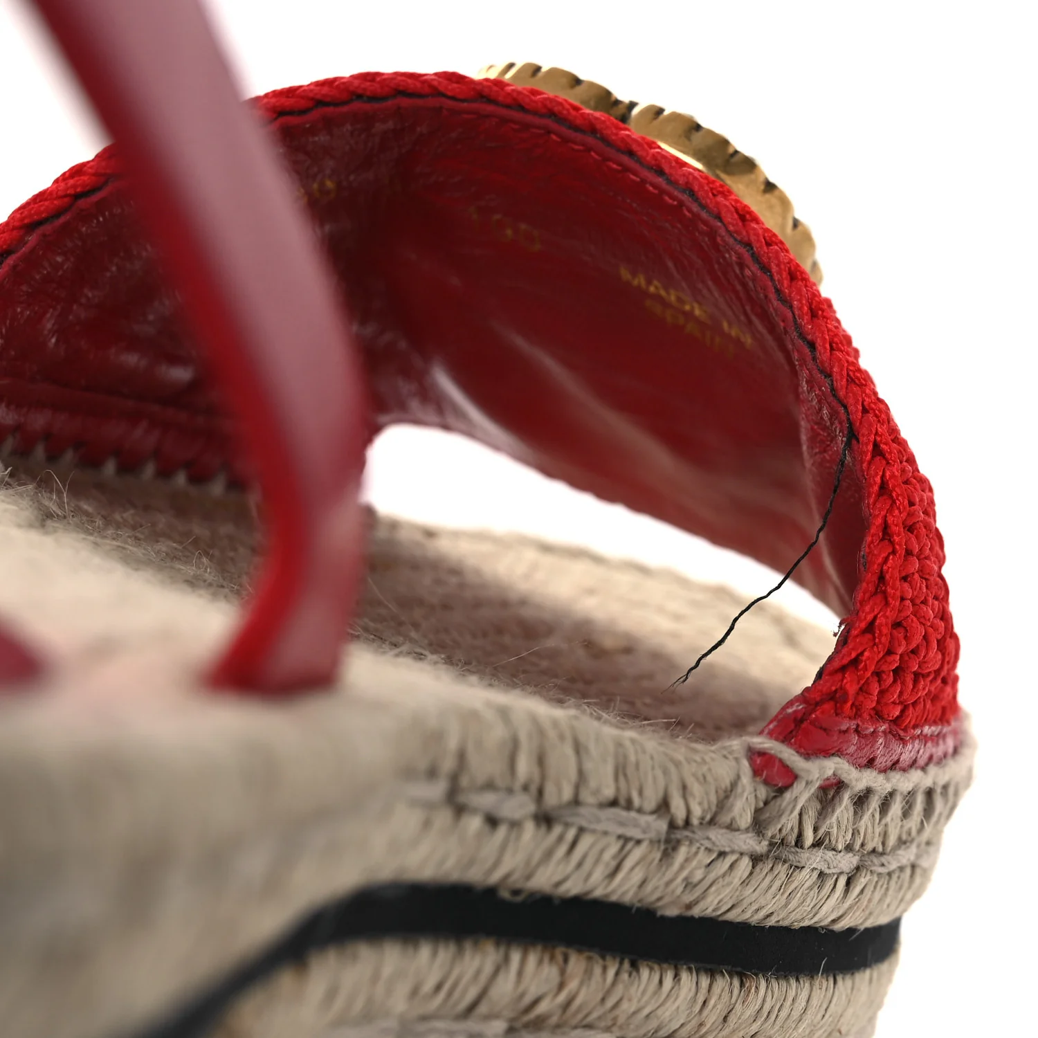 Cotton Malaga Kid Crochet Pearly GG Lilibeth Espadrille Platform Sandals 39 Hibiscus Red - Image 11