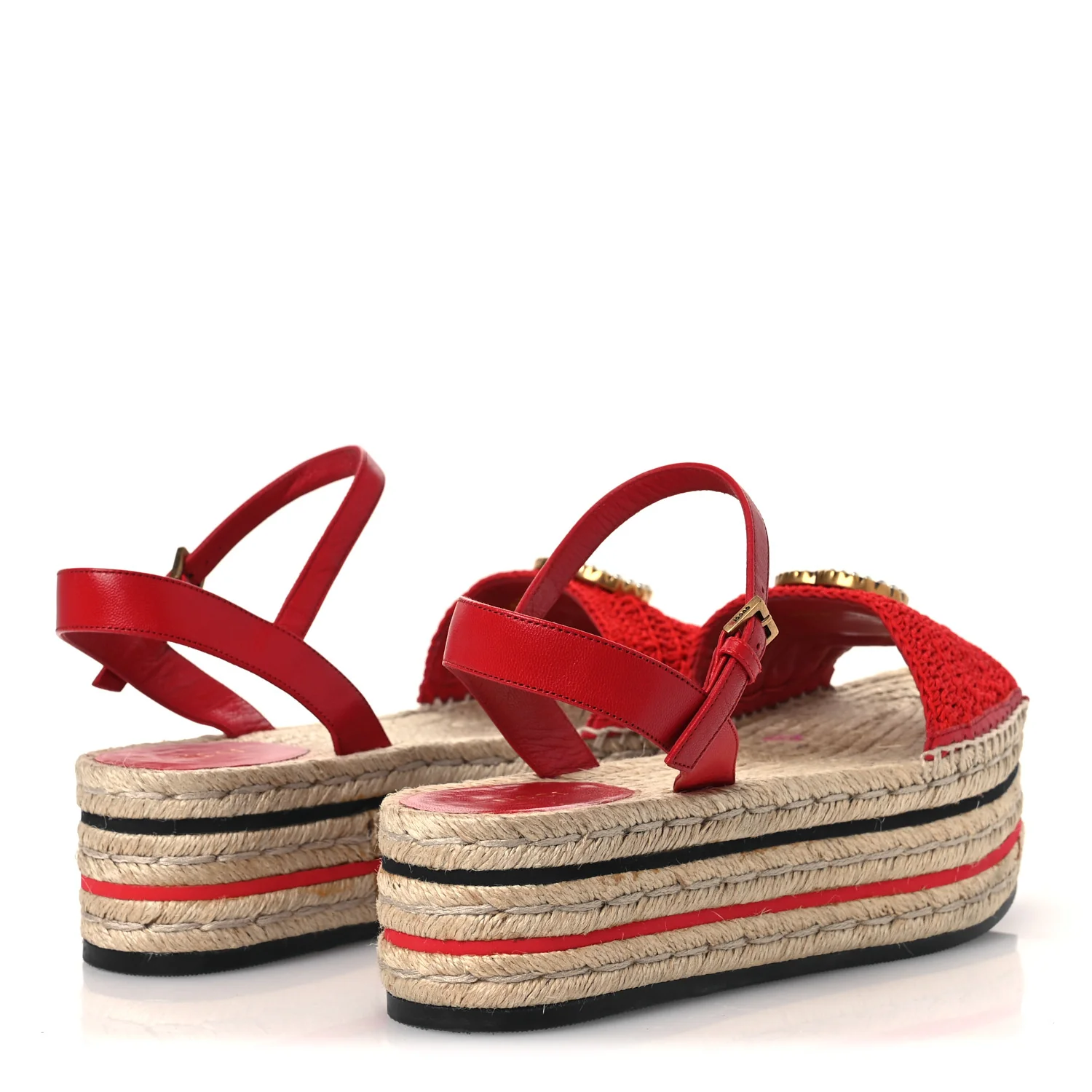 Cotton Malaga Kid Crochet Pearly GG Lilibeth Espadrille Platform Sandals 39 Hibiscus Red - Image 5