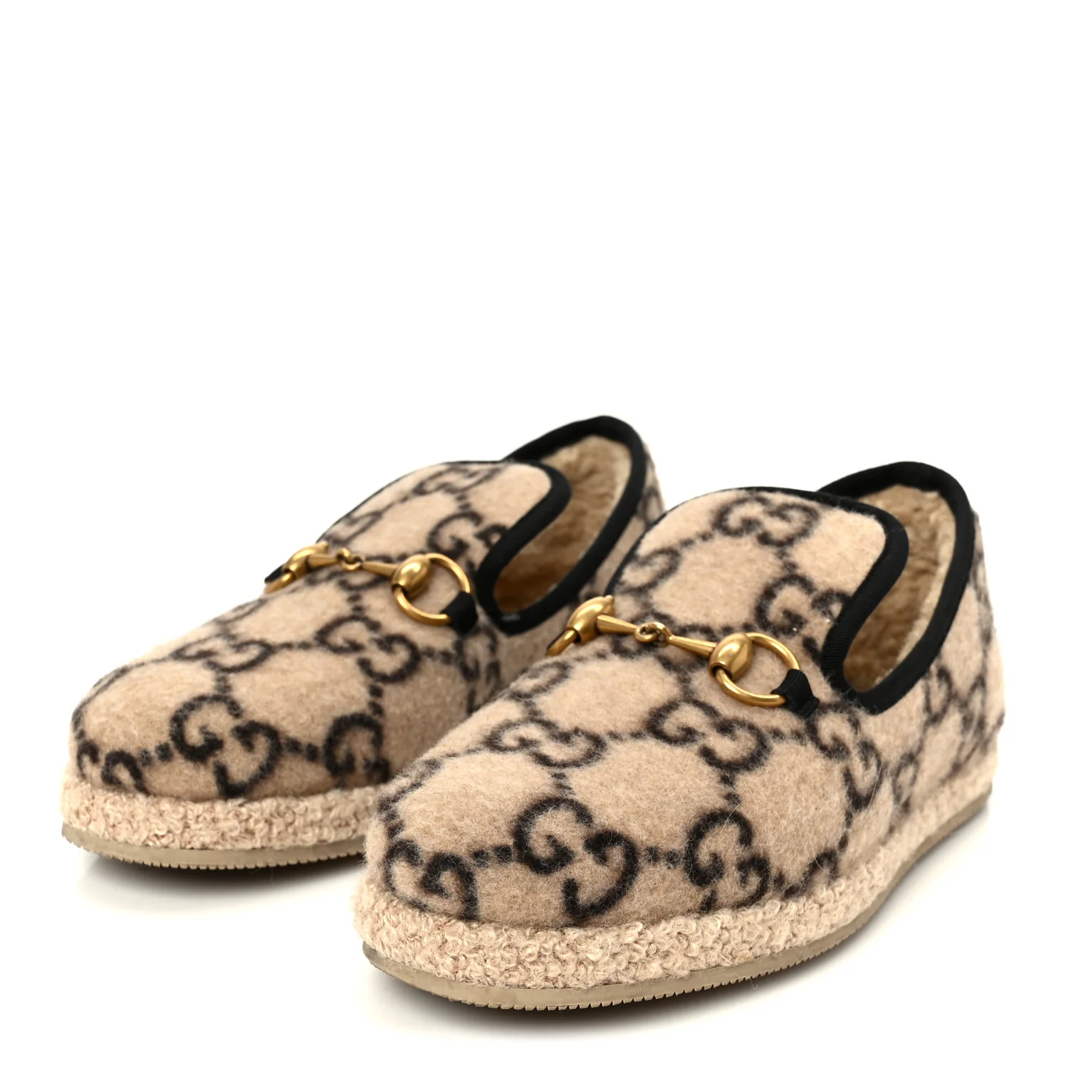 Covered Wool GG Monogram Womens Fria Horsebit Loafers 35.5 Beige Ebony Black Butterscotch - Image 4