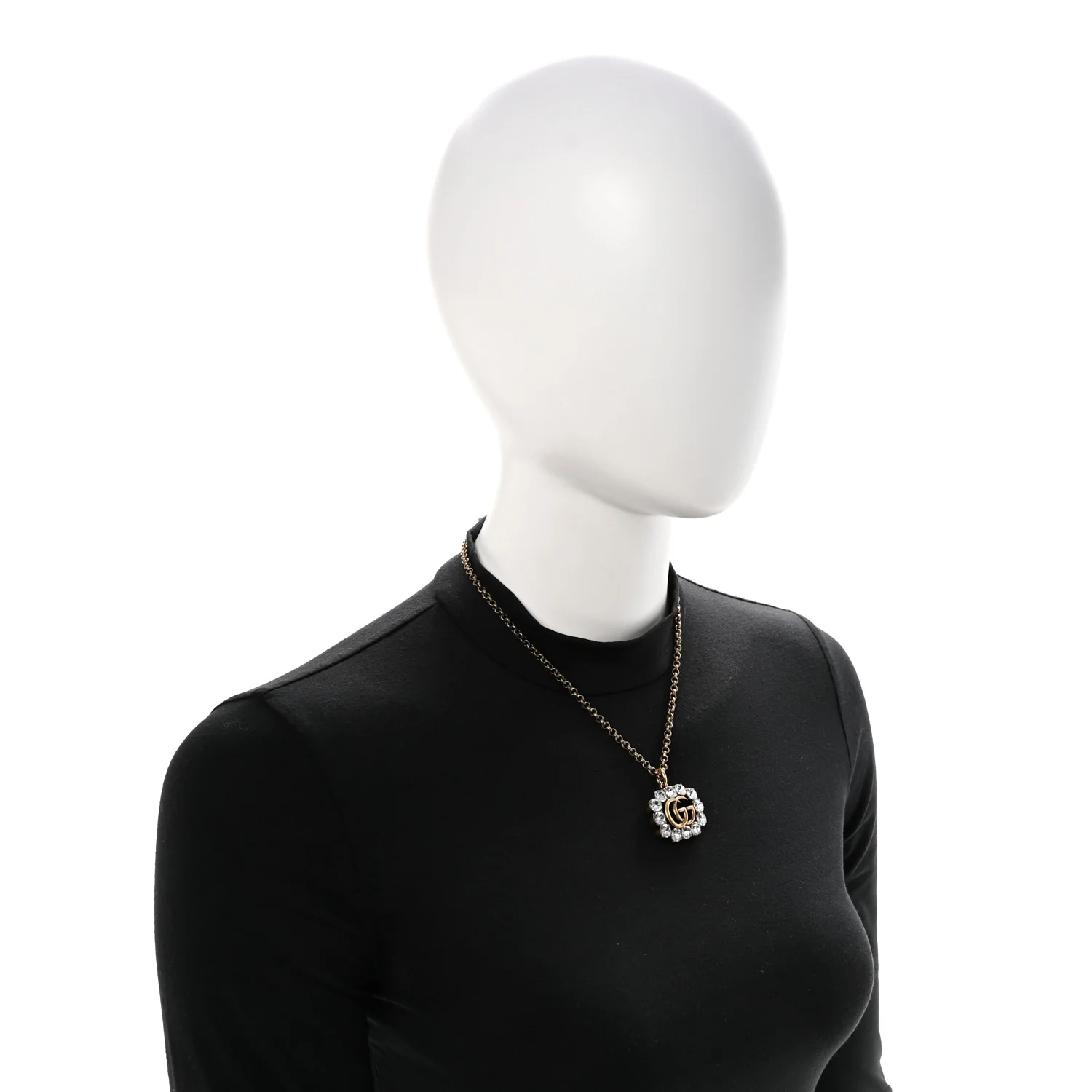 Crystal Embellished Double G Necklace Aged Gold - Image 2