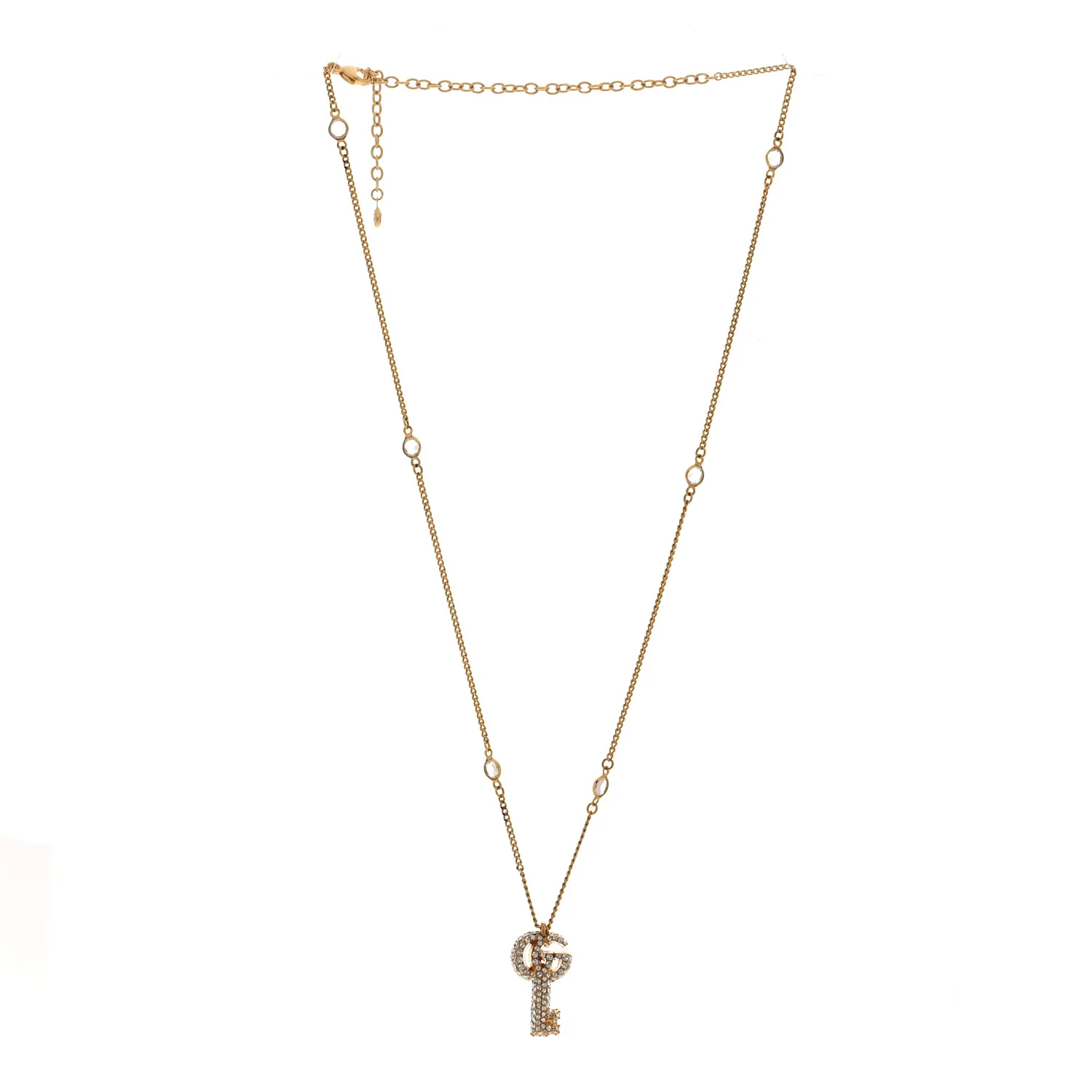 Crystal Key Pendant Necklace Gold - Image 3