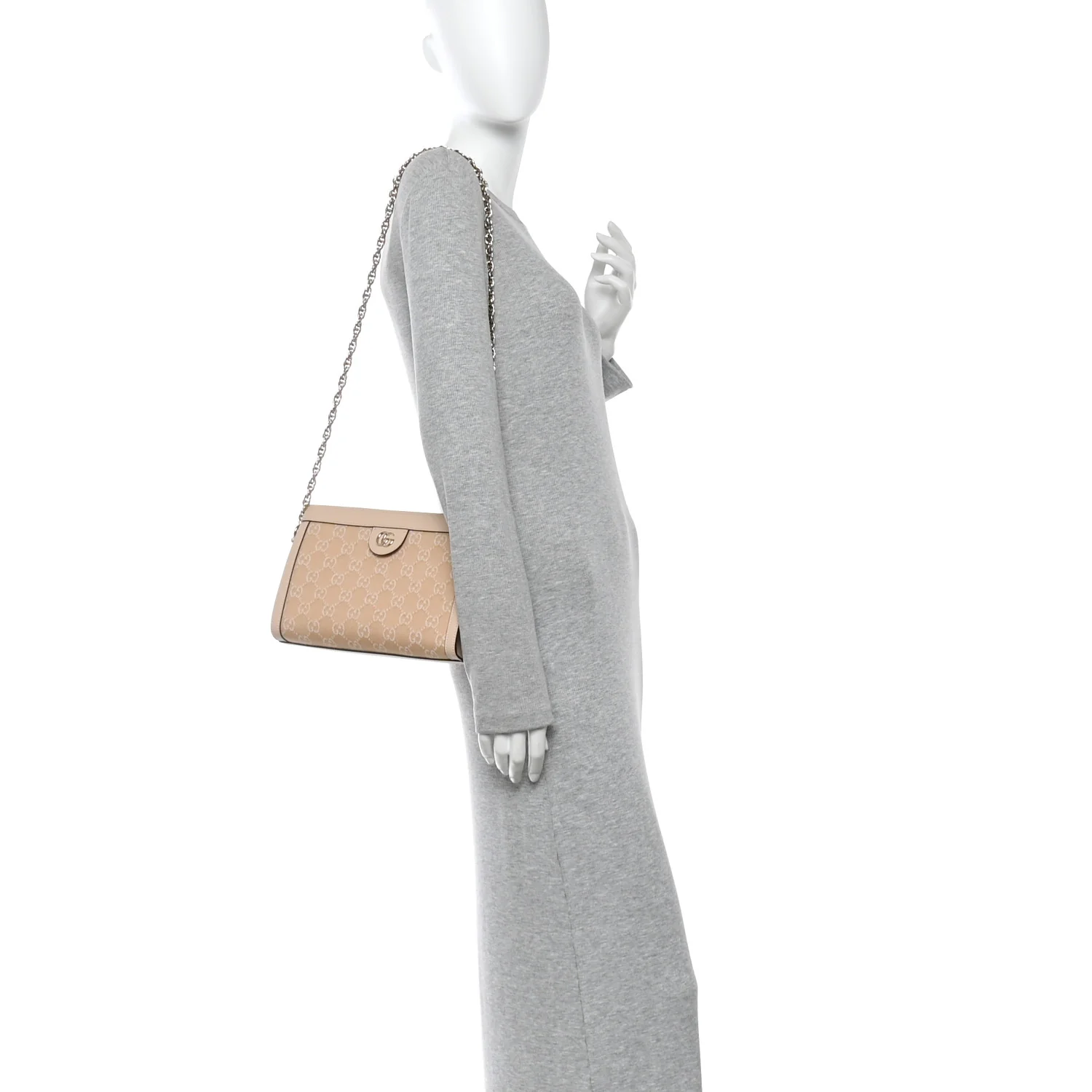 Denim Calfskin GG Monogram Small Ophidia Chain Shoulder Bag Light Beige - Image 2