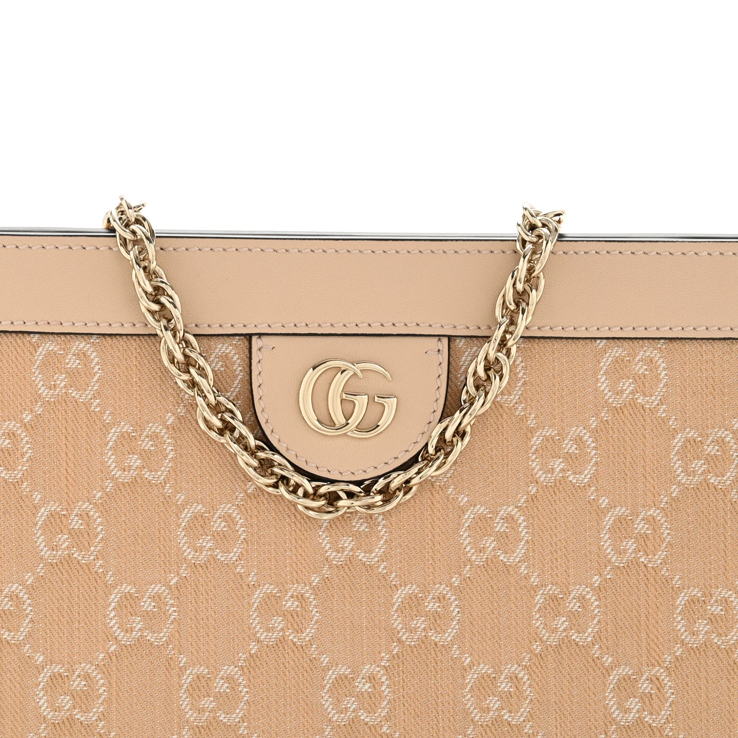 Denim Calfskin GG Monogram Small Ophidia Chain Shoulder Bag Light Beige - Image 8