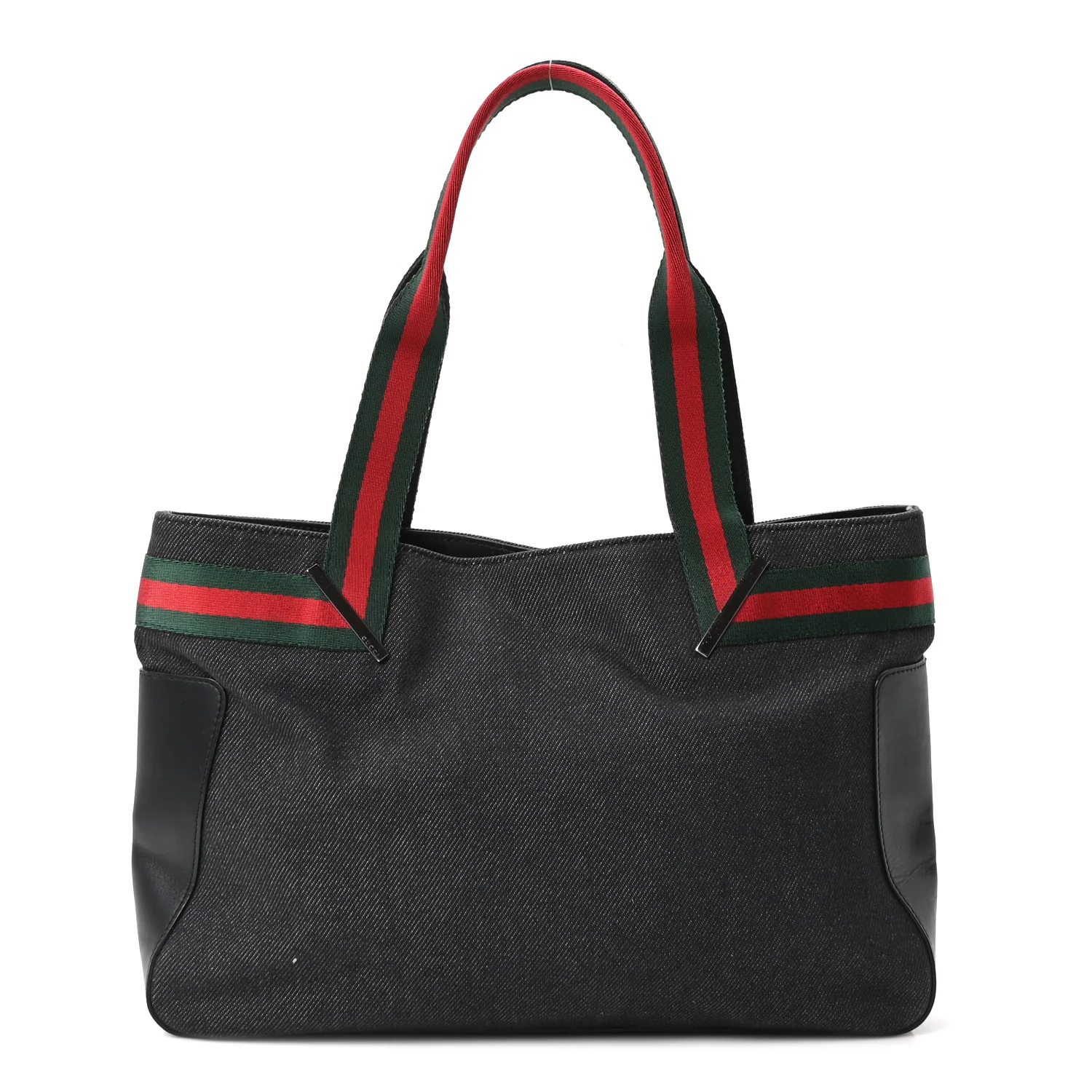 Denim Calfskin Web Tote Black