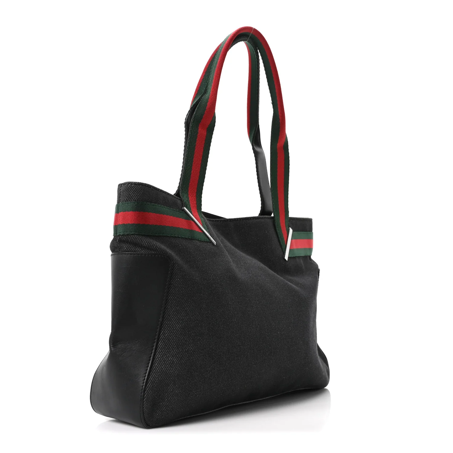 Denim Calfskin Web Tote Black - Image 3