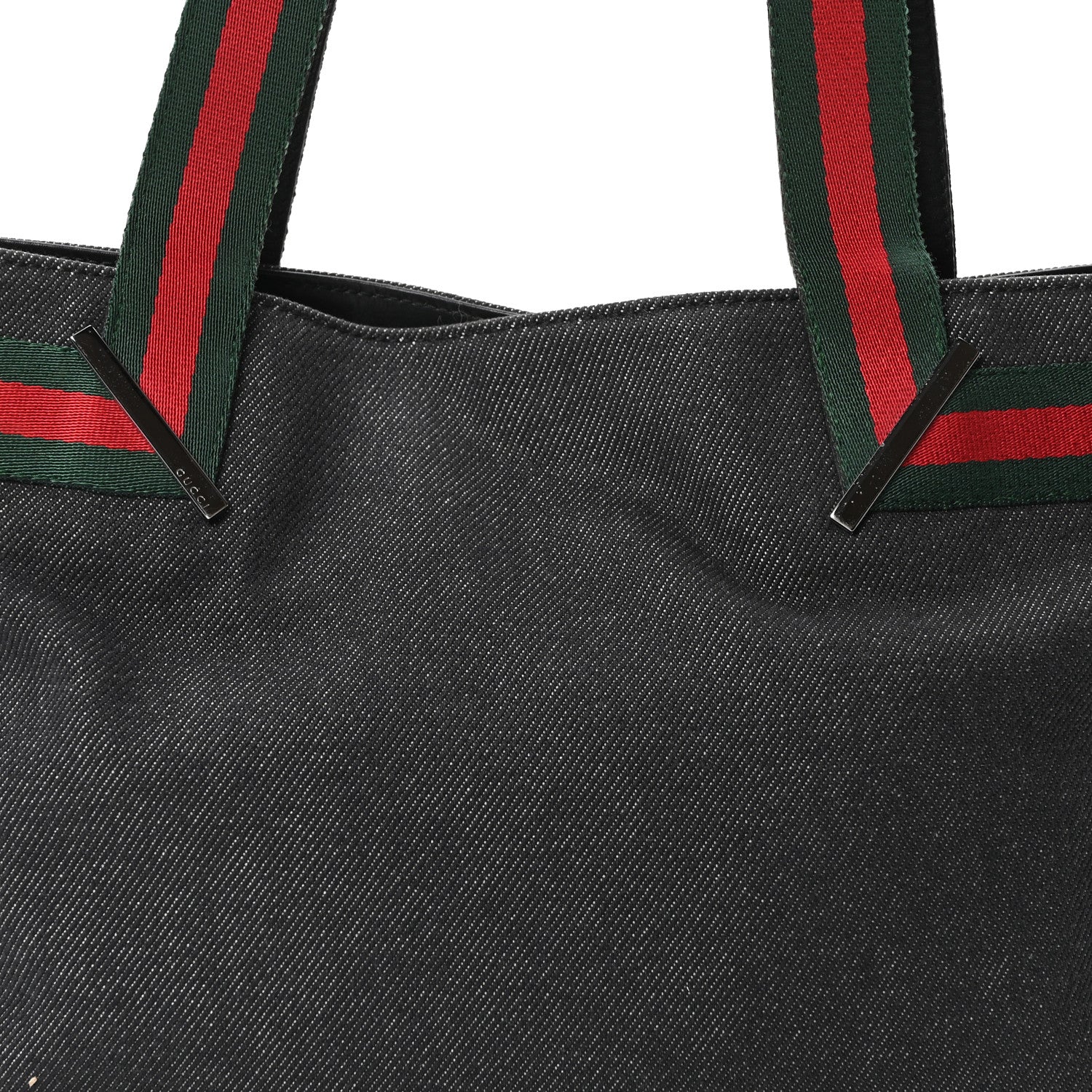Denim Calfskin Web Tote Black - Image 8