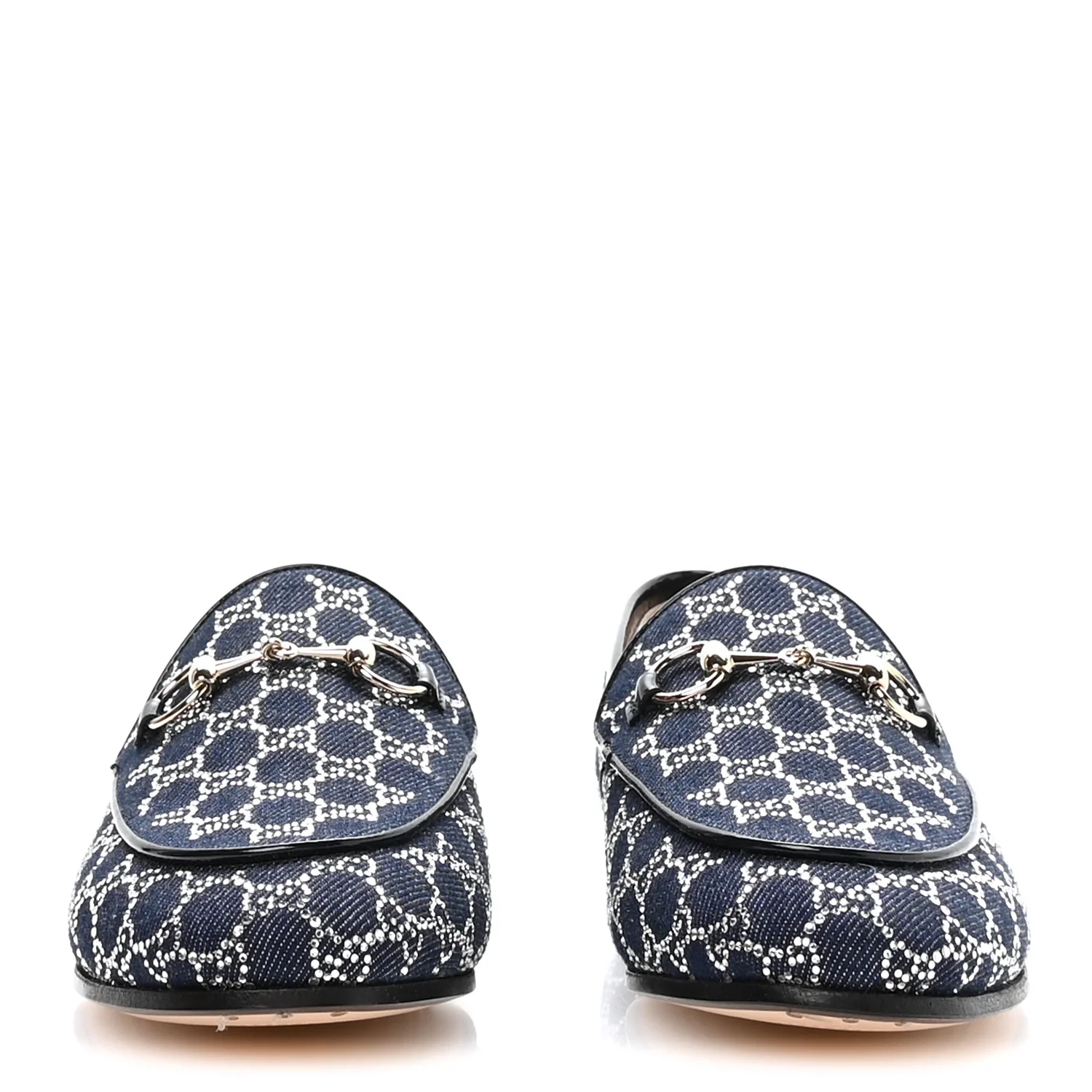 Denim Crystal GG Monogram Horsebit Womens Jordaan Loafers 37 Deep Blue Blue Milad - Image 3