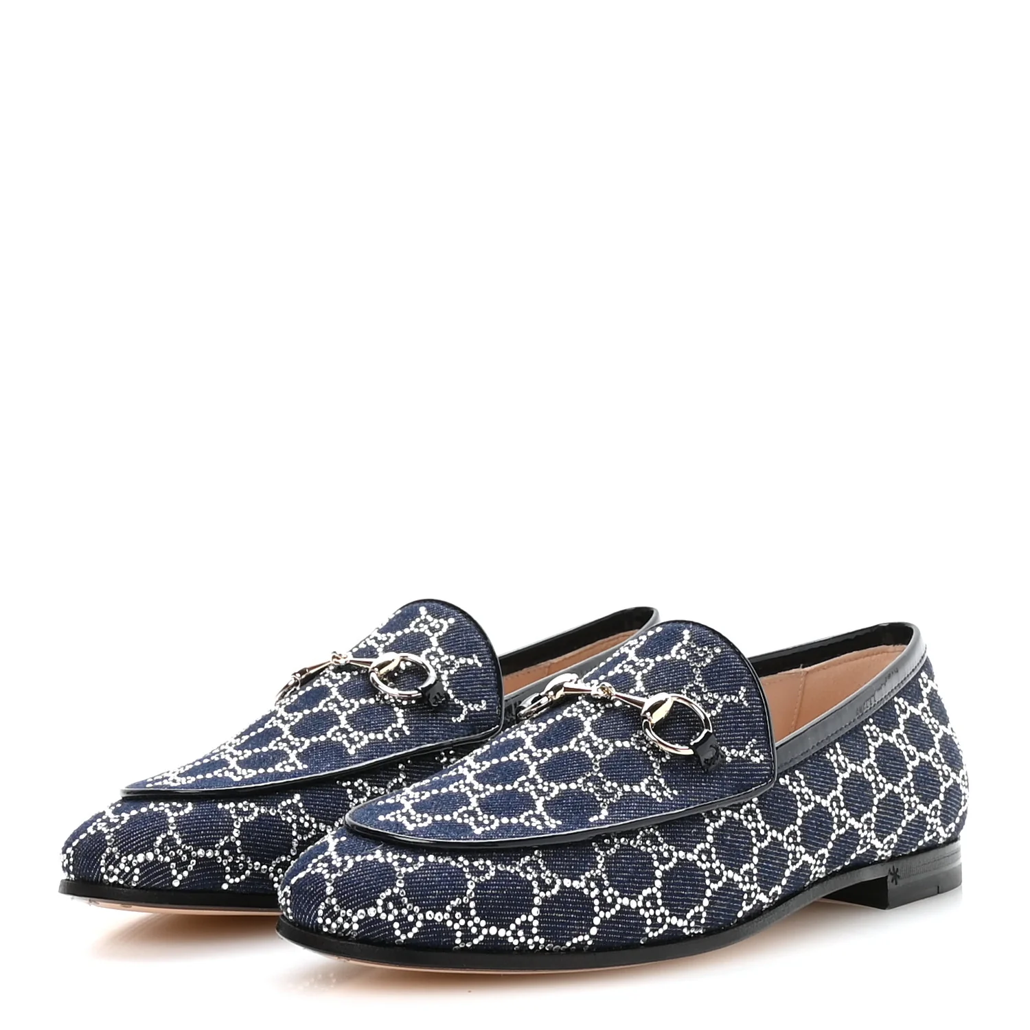 Denim Crystal GG Monogram Horsebit Womens Jordaan Loafers 37 Deep Blue Blue Milad - Image 4
