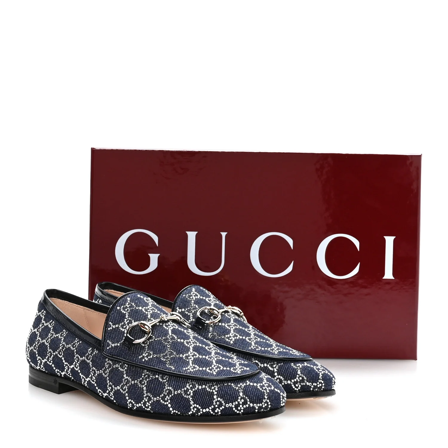 Denim Crystal GG Monogram Horsebit Womens Jordaan Loafers 37 Deep Blue Blue Milad - Image 9