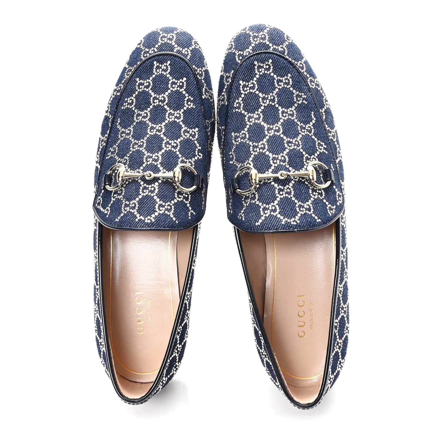 Denim Crystal GG Monogram Horsebit Womens Jordaan Loafers 38 Deep Blue Blue Milad - Image 2