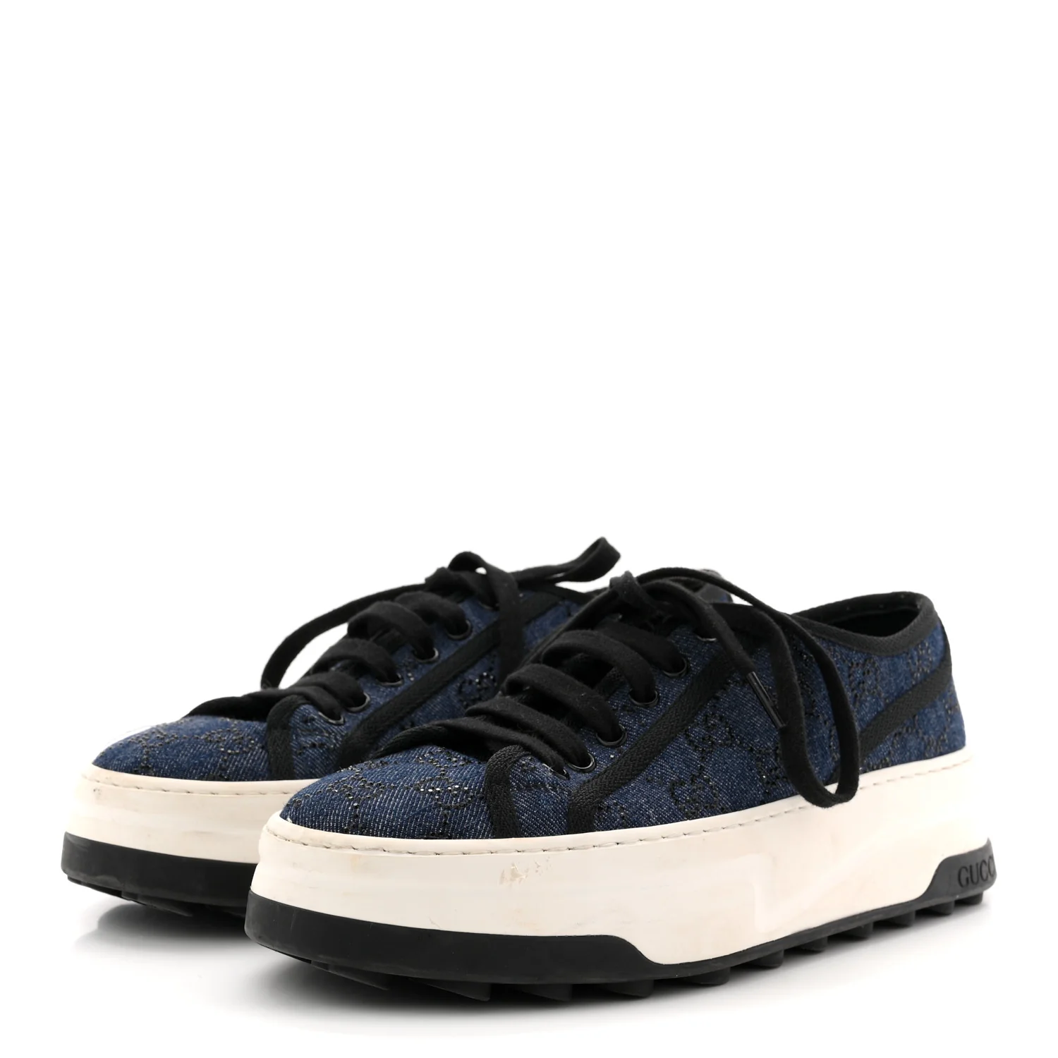 Denim Crystal GG Monogram Womens 1977 Platform Tennis Sneakers 39 Blue Black - Image 4