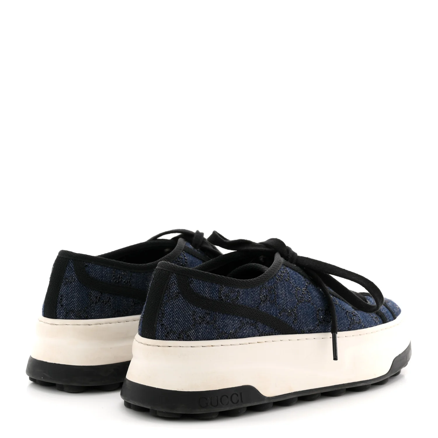 Denim Crystal GG Monogram Womens 1977 Platform Tennis Sneakers 39 Blue Black - Image 5