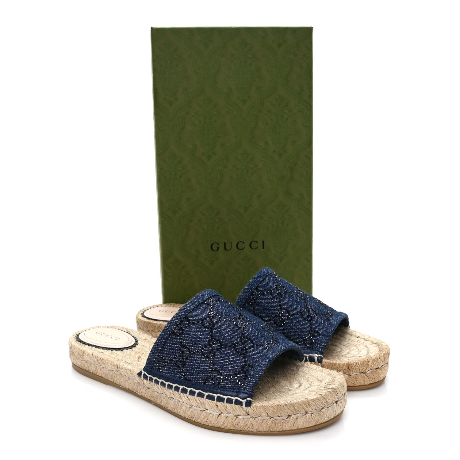 Denim Crystals GG Monogram Espadrille 20mm Slide Sandals 39 Denim - Image 10