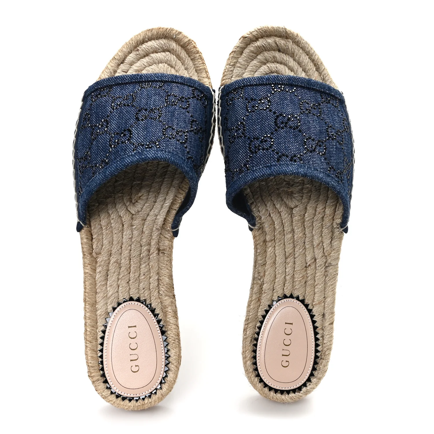 Denim Crystals GG Monogram Espadrille 20mm Slide Sandals 39 Denim - Image 2