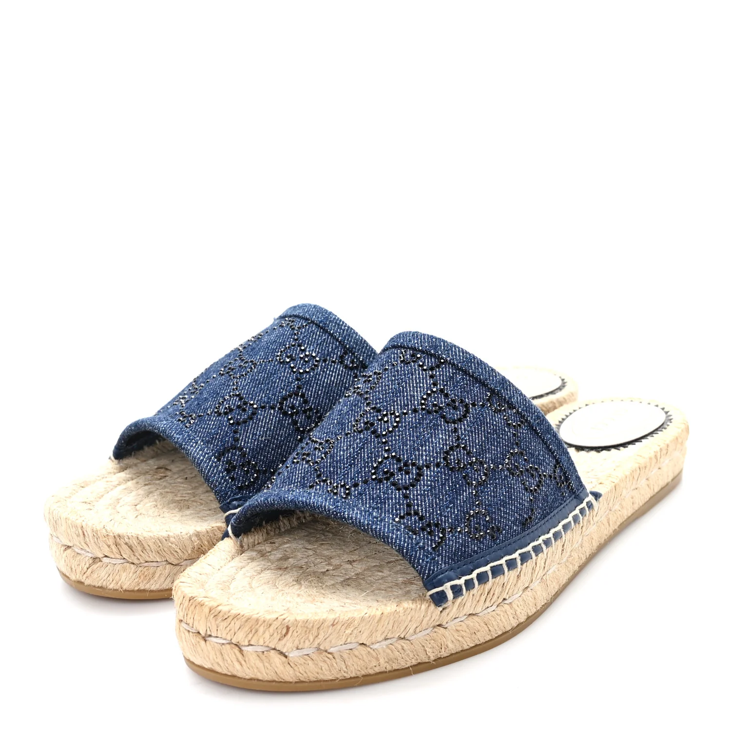 Denim Crystals GG Monogram Espadrille 20mm Slide Sandals 39 Denim - Image 4