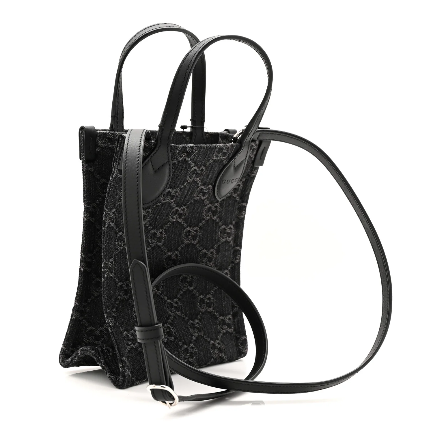 Denim Cuoio Harness GG Monogram Mini Ophidia Tote Bag Black Medium Grey - Image 3