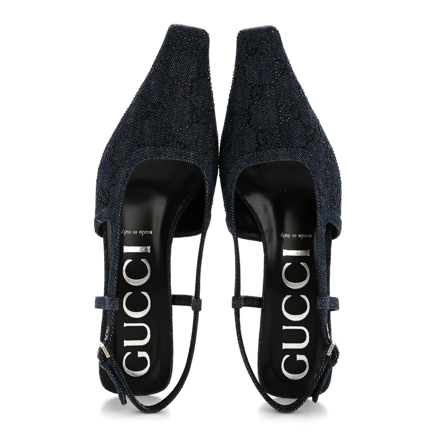 Denim GG Monogram Malaga Kid Crystal Square G 35mm Slingback Pumps 39.5 Blue - Image 2