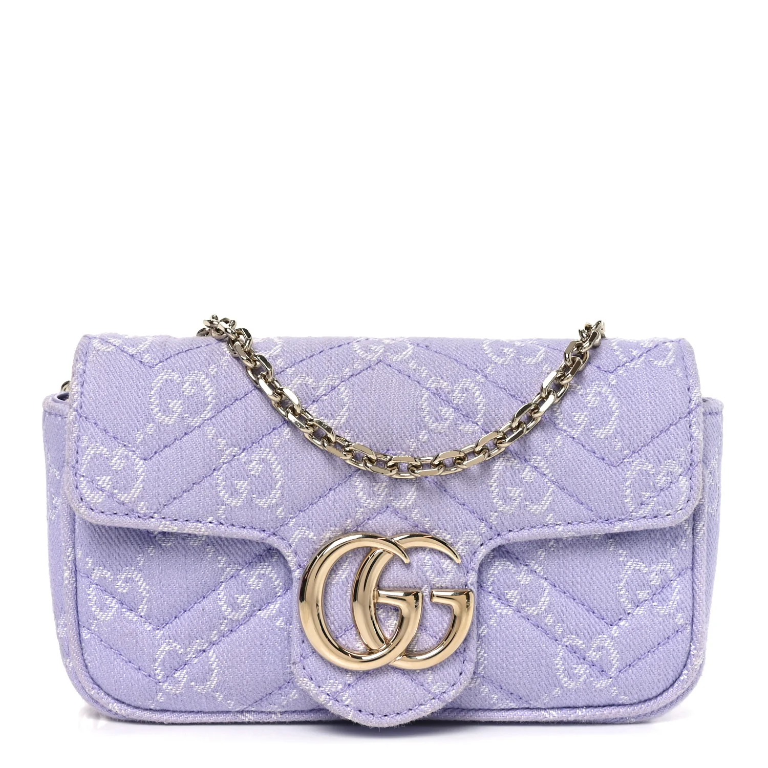 Denim GG Monogram Mini GG Marmont Shoulder Bag Light Purple