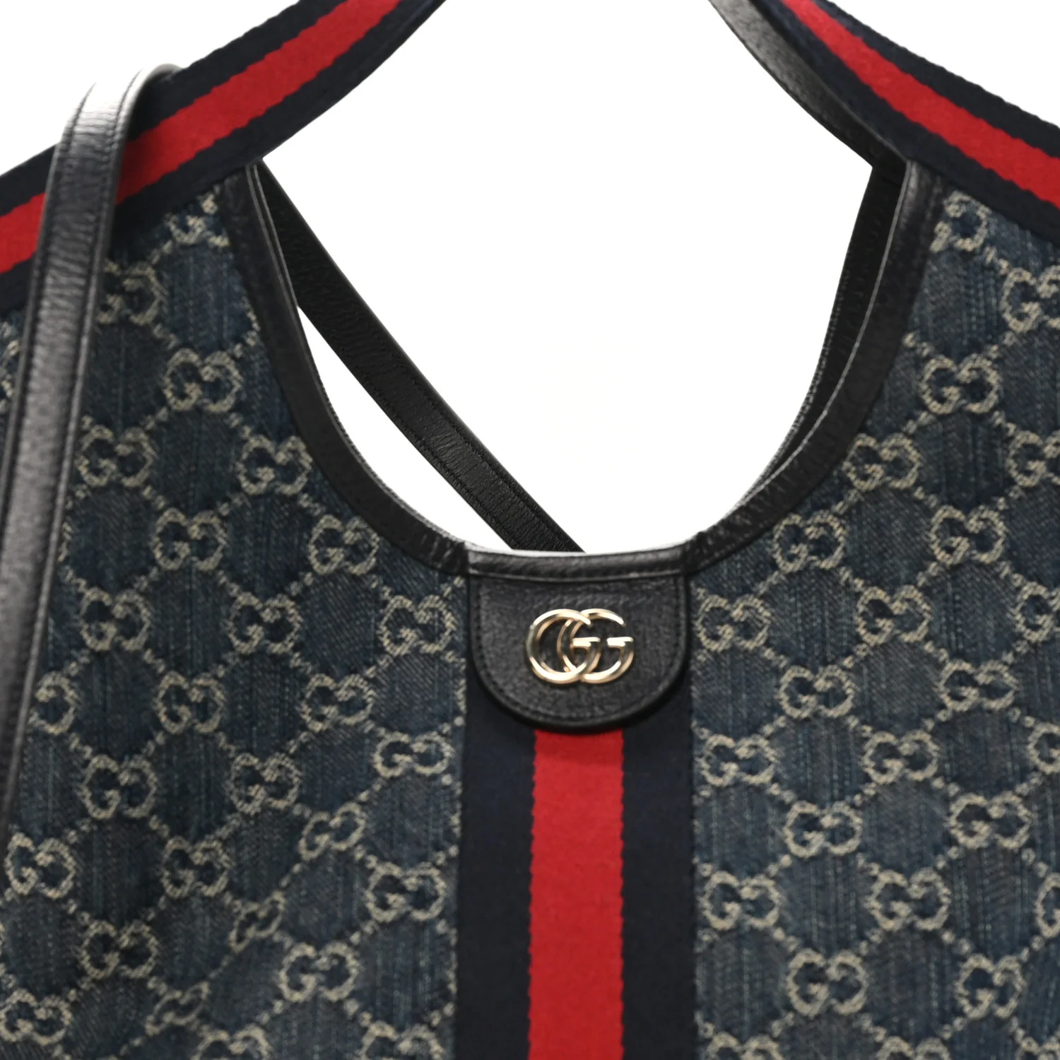 Denim GG Monogram Web Small Giglio Tote Blue White - Image 10