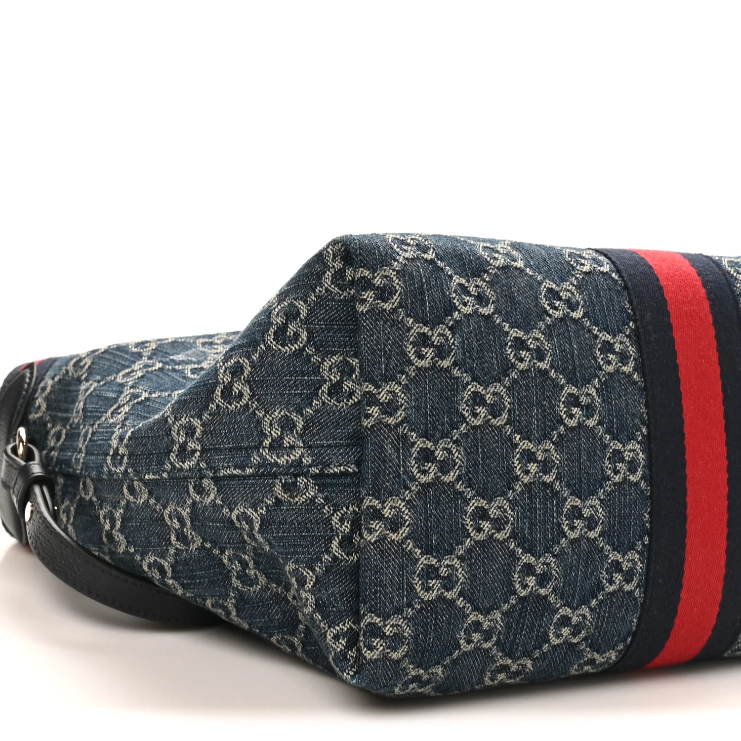 Denim GG Monogram Web Small Giglio Tote Blue White - Image 11