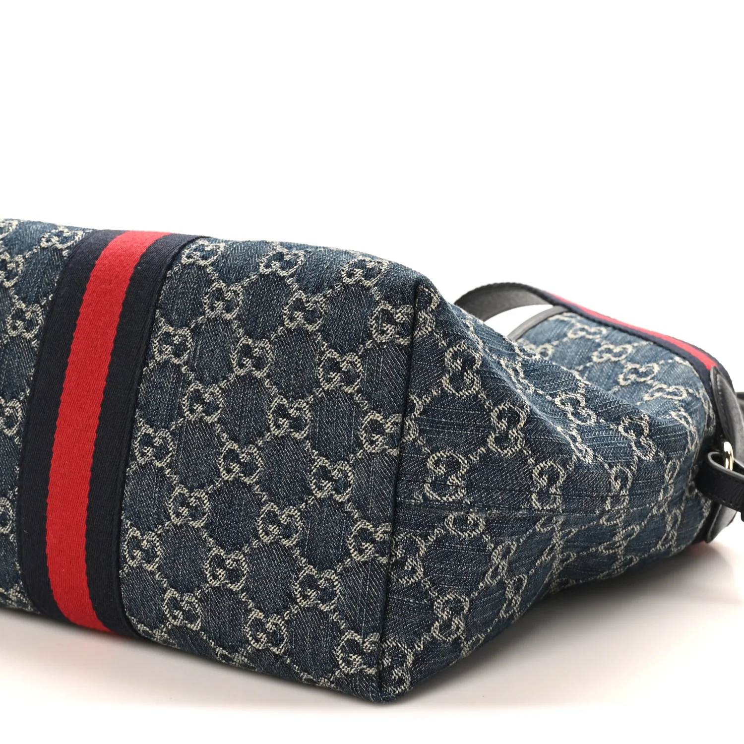 Denim GG Monogram Web Small Giglio Tote Blue White - Image 12