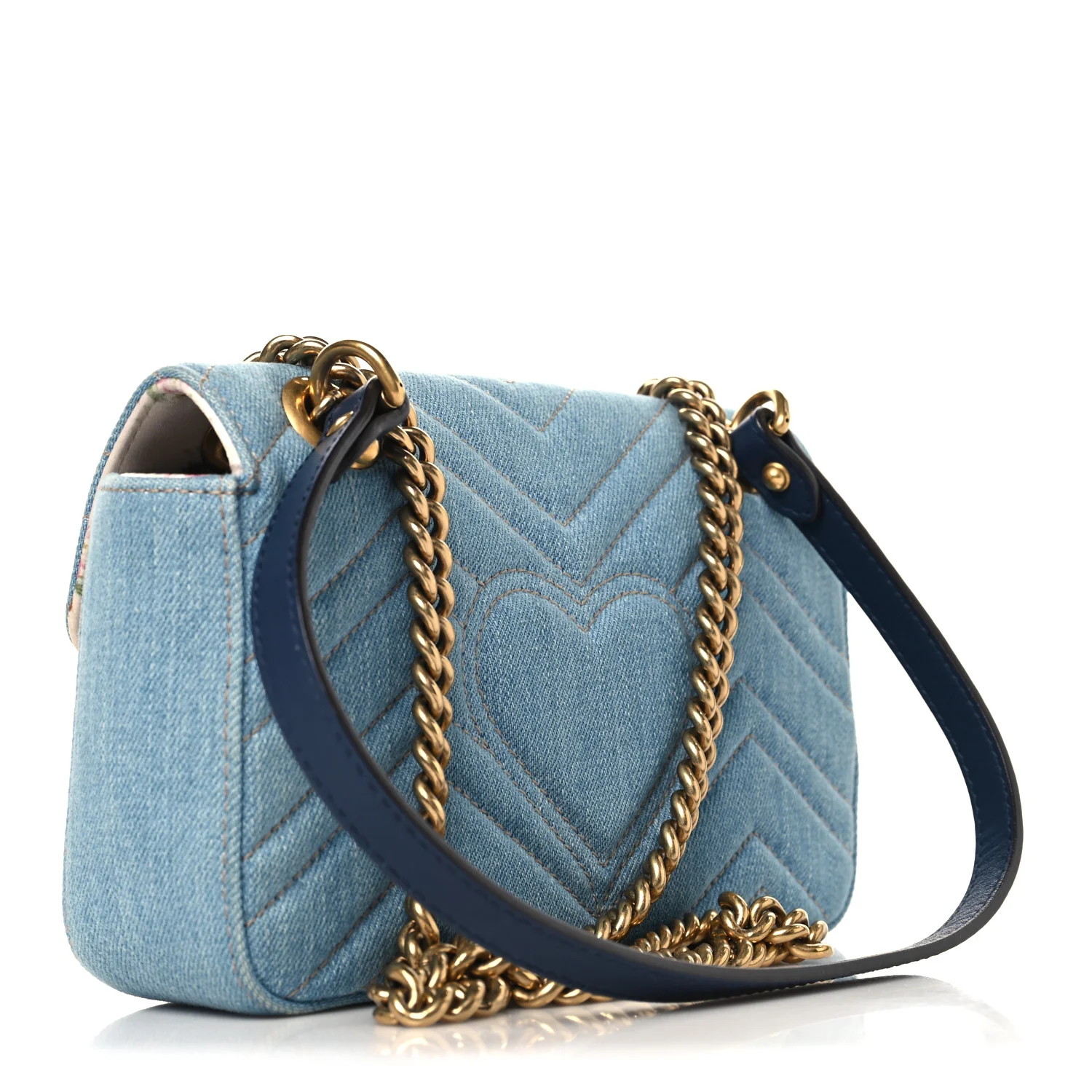Denim Matelasse Mini Pearly GG Marmont Shoulder Bag Blue - Image 3