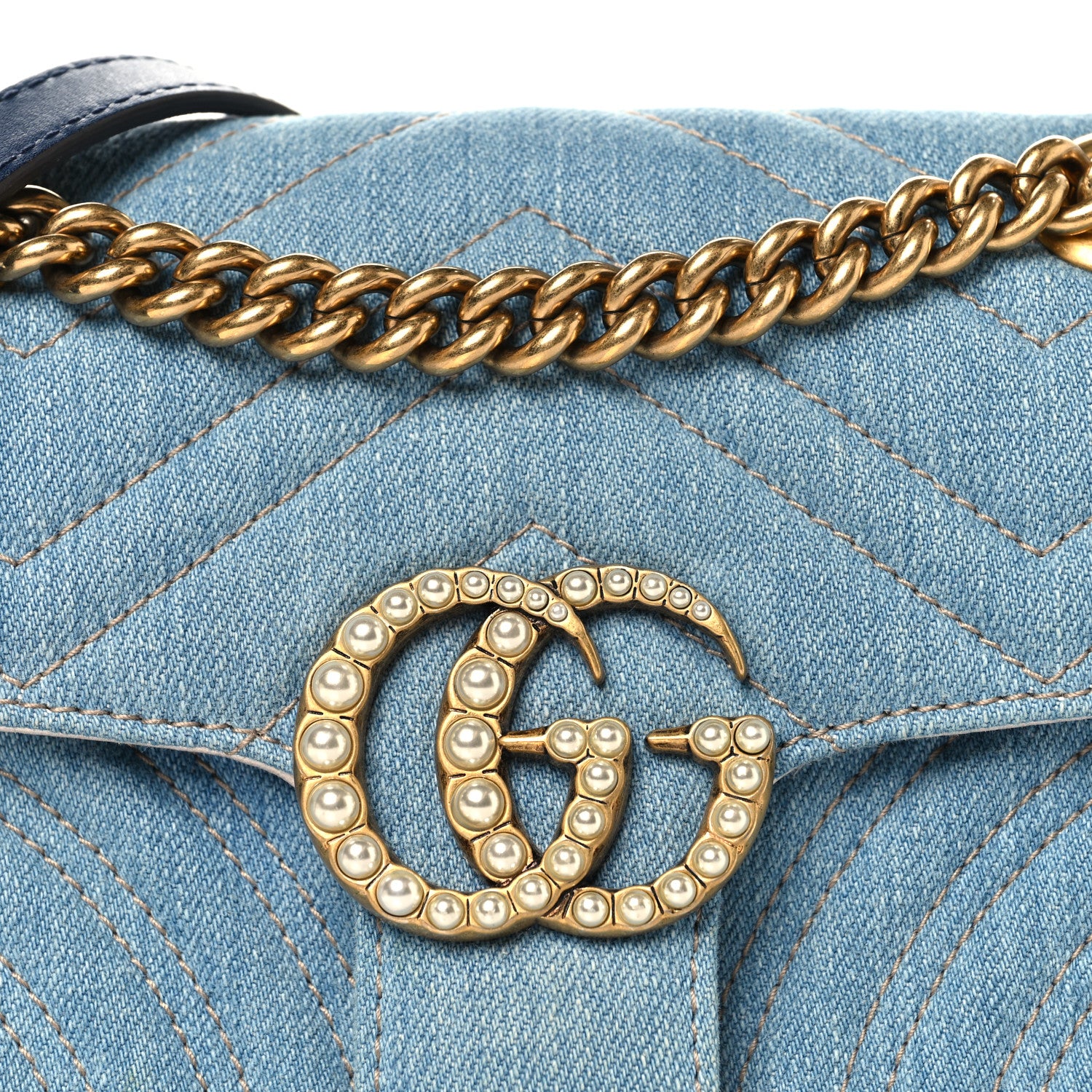 Denim Matelasse Mini Pearly GG Marmont Shoulder Bag Blue - Image 8