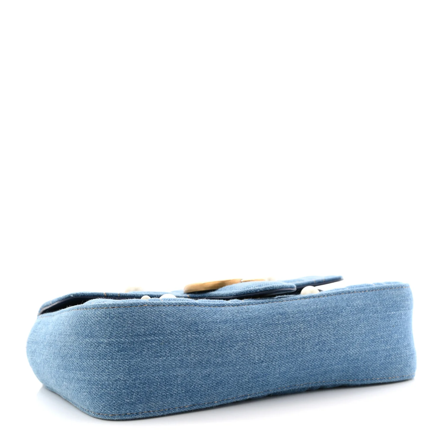 Denim Matelasse Pearl Studded Mini GG Marmont Shoulder Bag Blue - Image 4