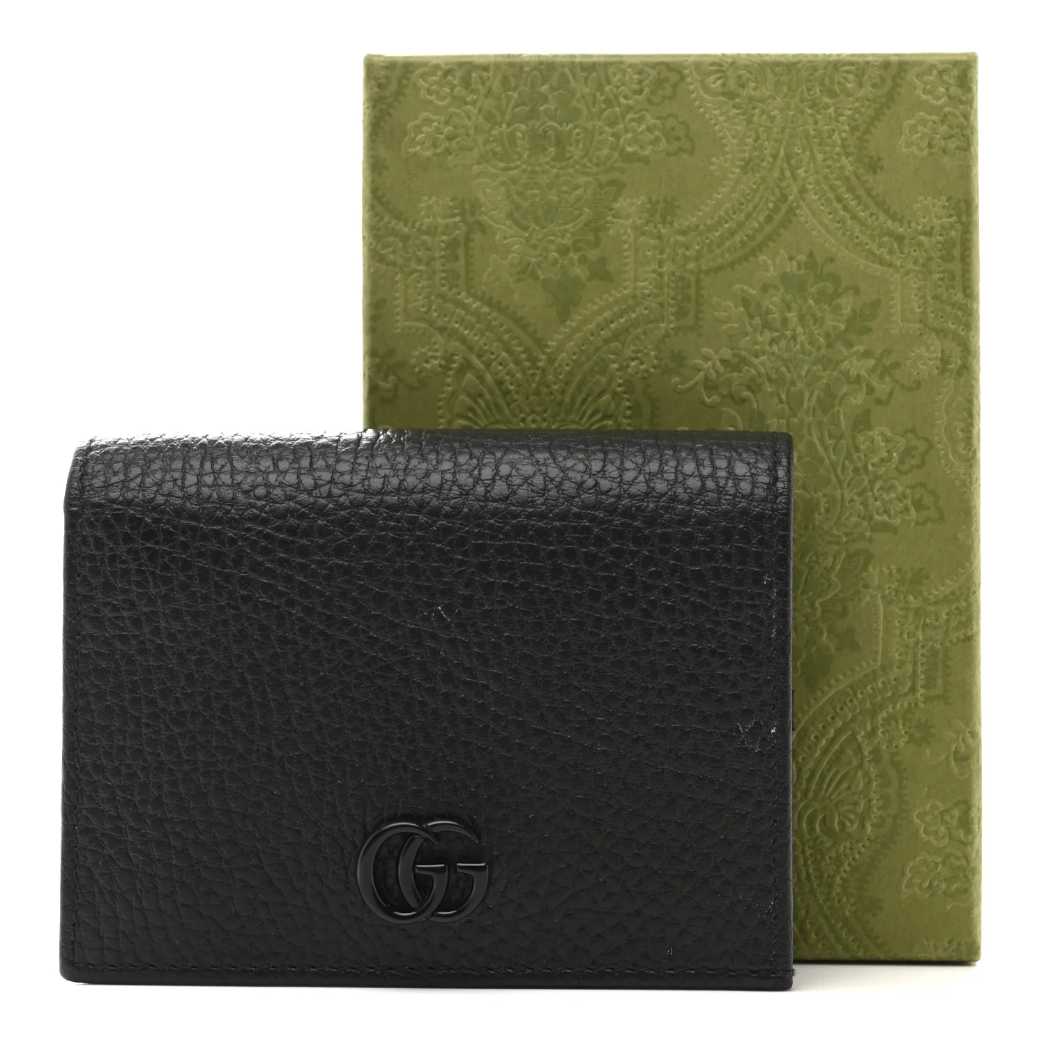 Dollar Calfskin Enamel Monochrome GG Marmont Card Case Black - Image 9