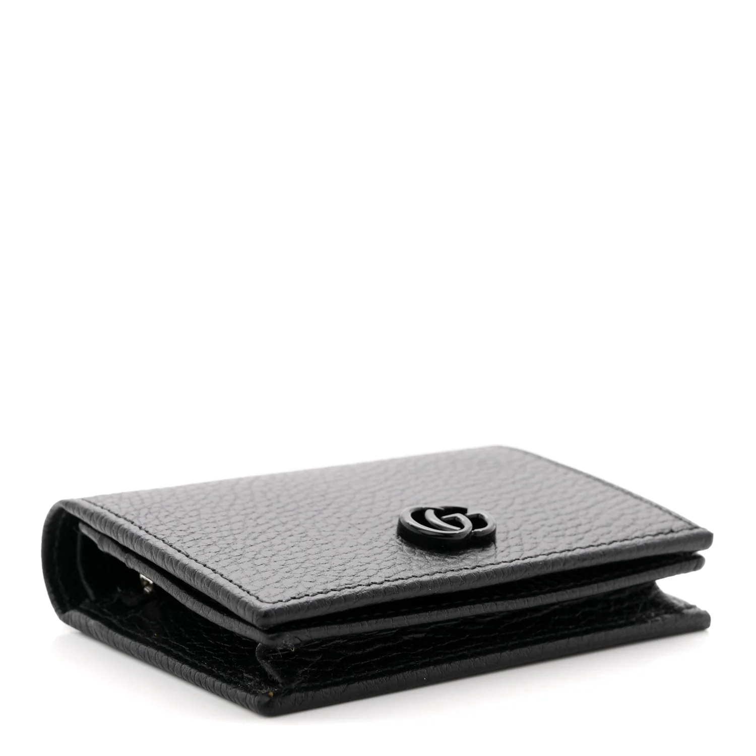 Dollar Calfskin Enamel Monochrome GG Marmont Card Case Black - Image 4