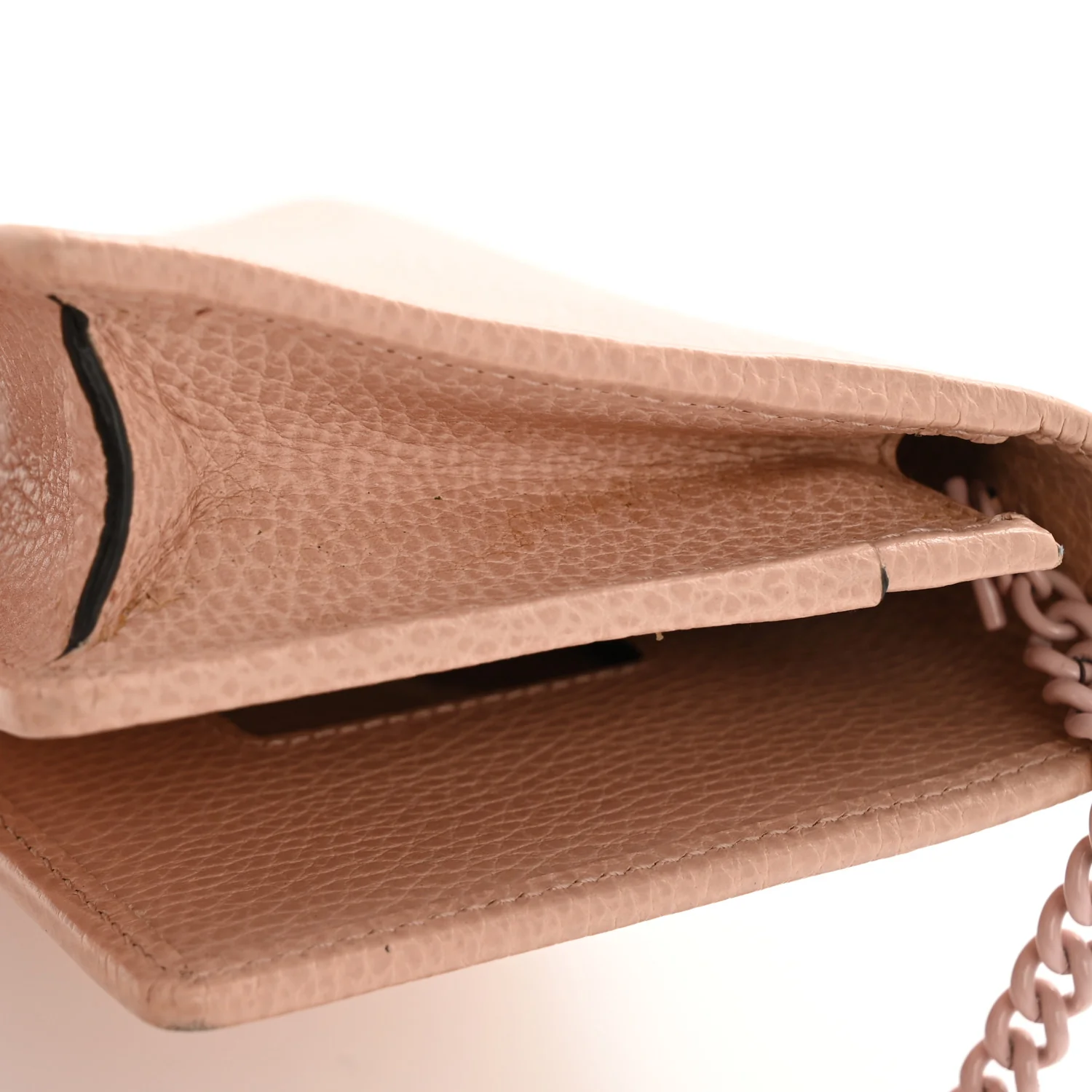 Dollar Calfskin Enamel Monochrome Mini GG Marmont Chain Wallet Perfect Pink - Image 12