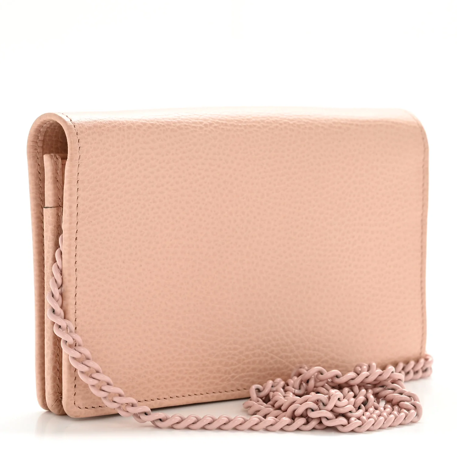 Dollar Calfskin Enamel Monochrome Mini GG Marmont Chain Wallet Perfect Pink - Image 3