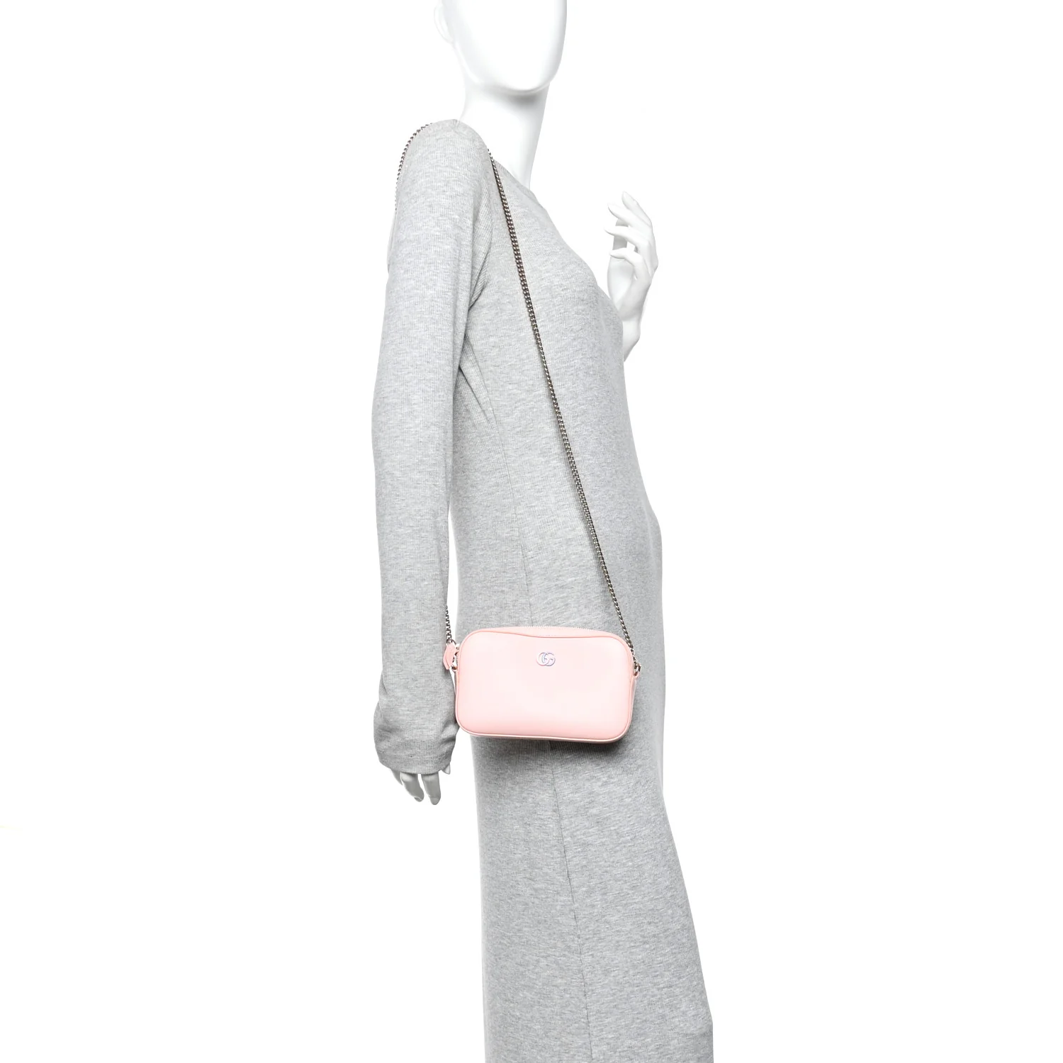 Dollar Calfskin Enamel Super Mini GG Marmont Chain Shoulder Bag Light Pink Blue - Image 2
