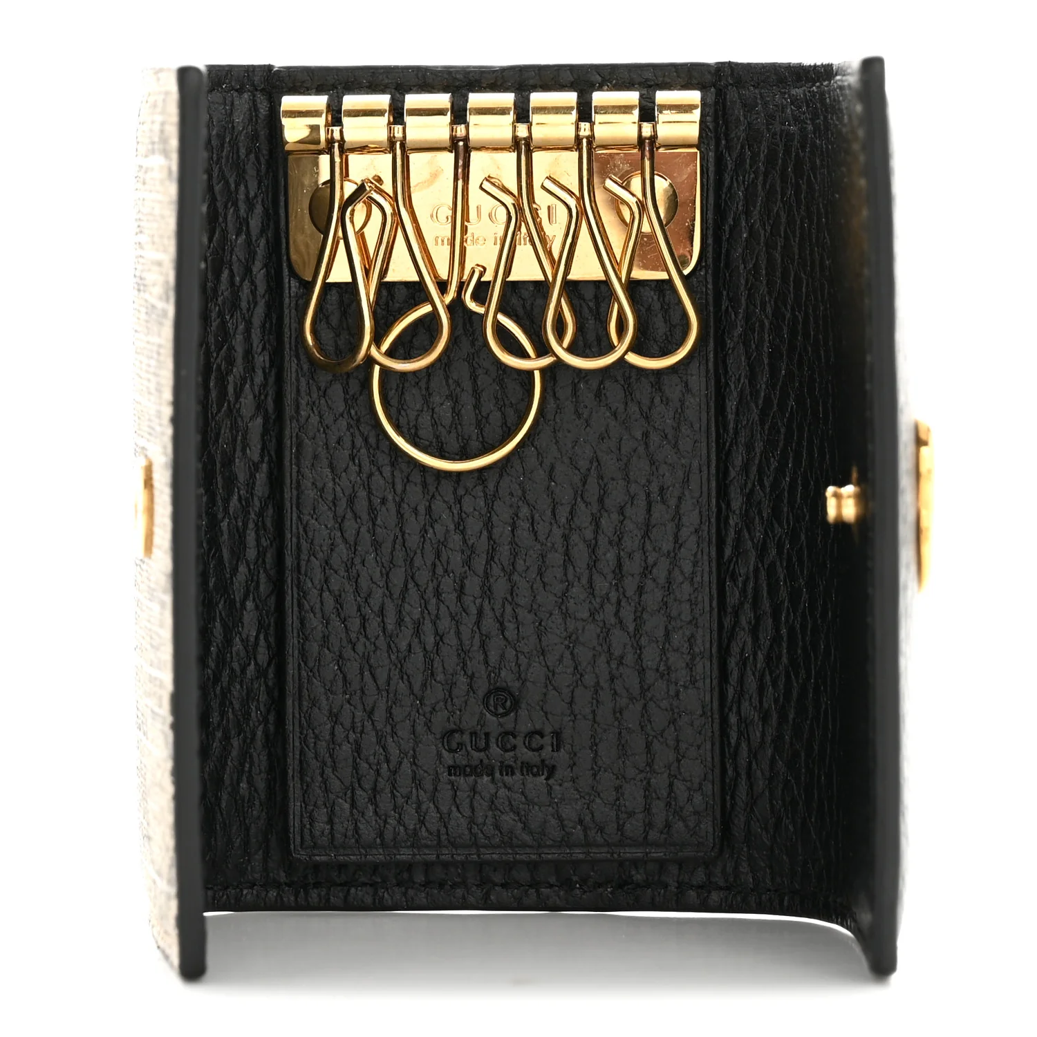 Dollar Calfskin GG Supreme Monogram GG Marmont 6 Key Holder Case Black Beige Ebony - Image 5