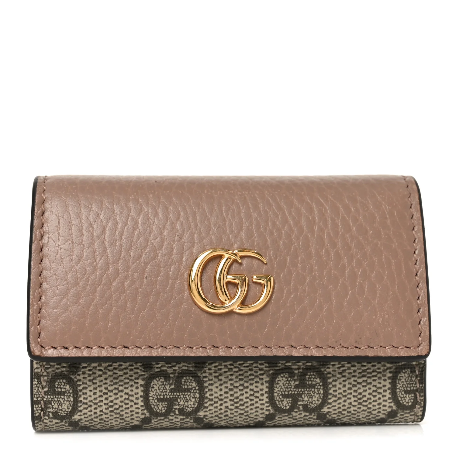 Dollar Calfskin GG Supreme Monogram GG Marmont 6 Key Holder Case Old Rose Beige Ebony