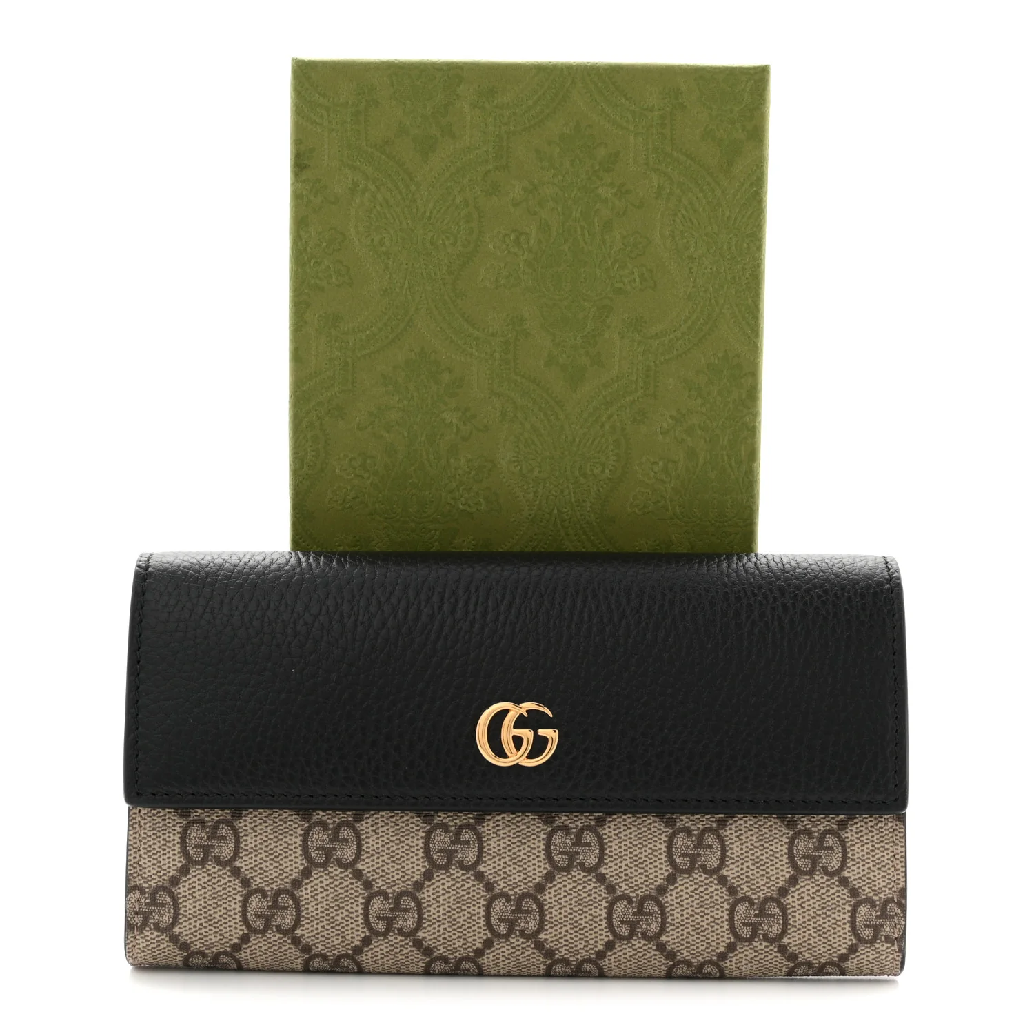 Dollar Calfskin GG Supreme Monogram GG Marmont Continental Wallet Black Beige Ebony - Image 9