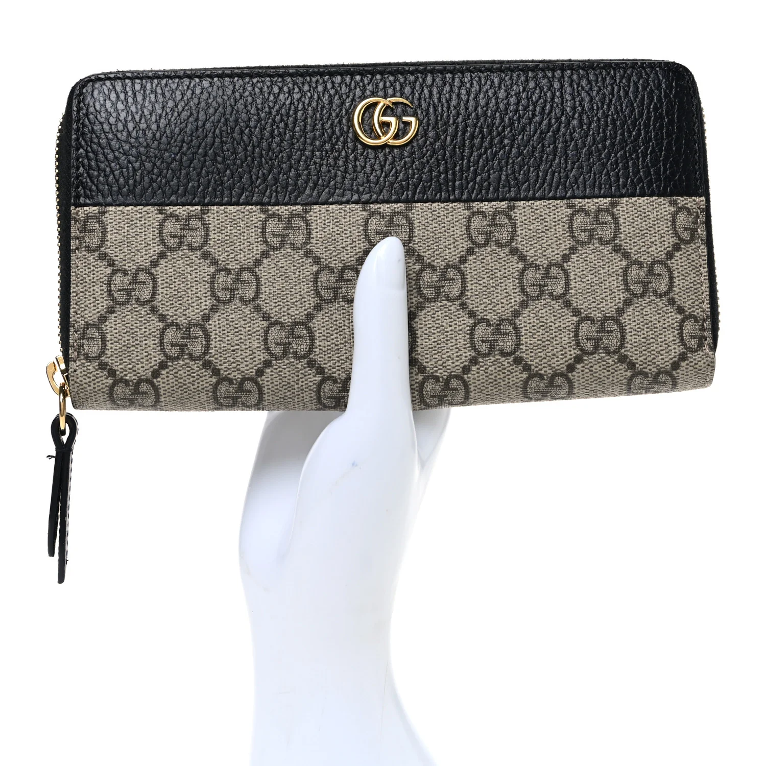 Dollar Calfskin GG Supreme Monogram GG Marmont Zip Around Wallet Black Beige Ebony - Image 2