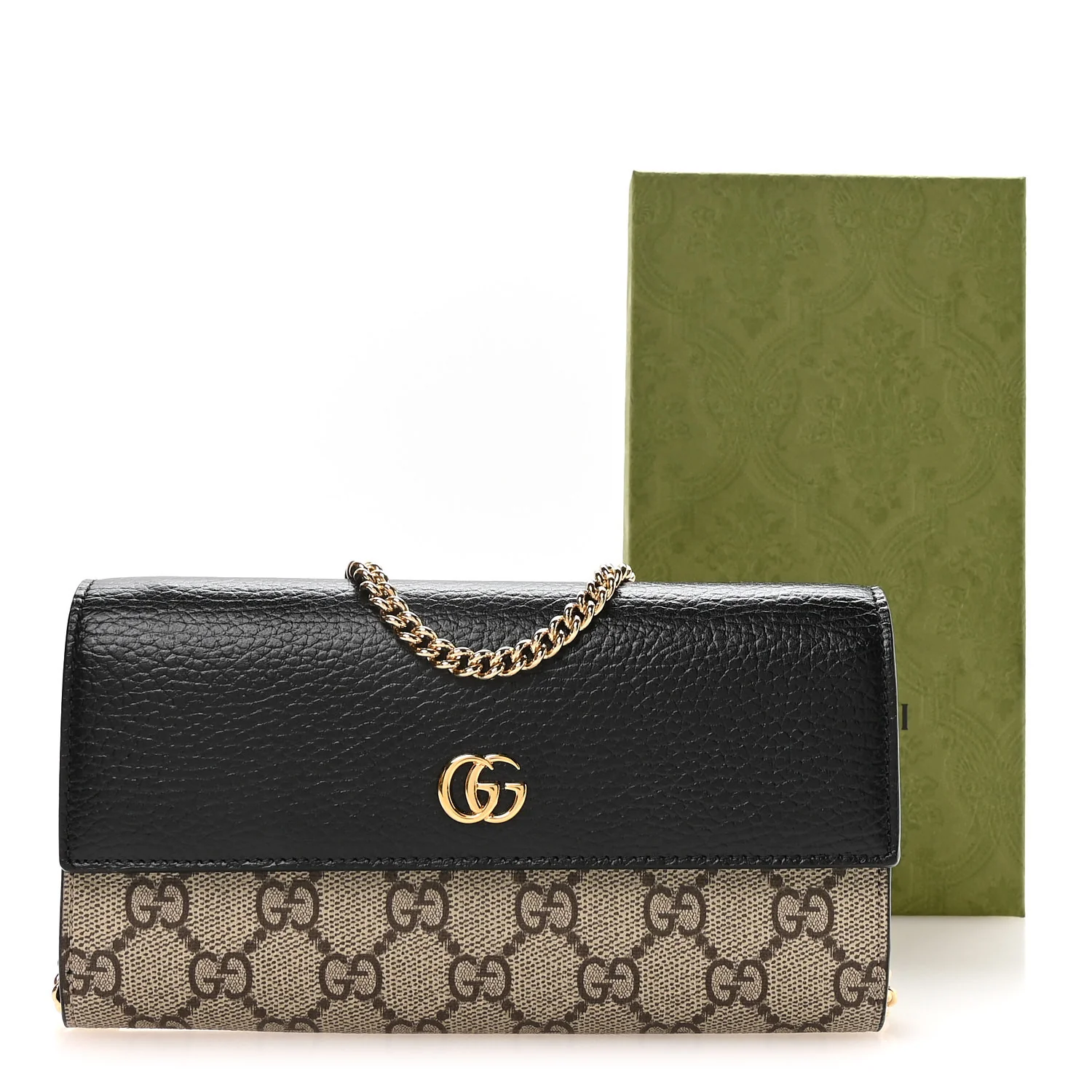 Dollar Calfskin GG Supreme Monogram Petite GG Marmont Wallet Chain Bag Black Beige Ebony - Image 11