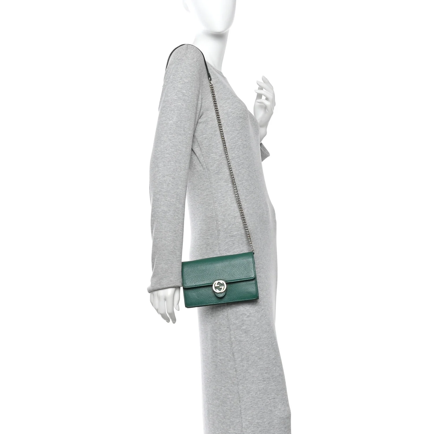 Dollar Calfskin Interlocking G Chain Wallet Emerald - Image 2