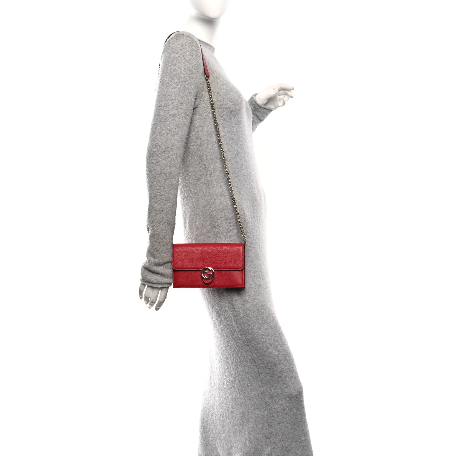 Dollar Calfskin Interlocking G Chain Wallet Red - Image 2