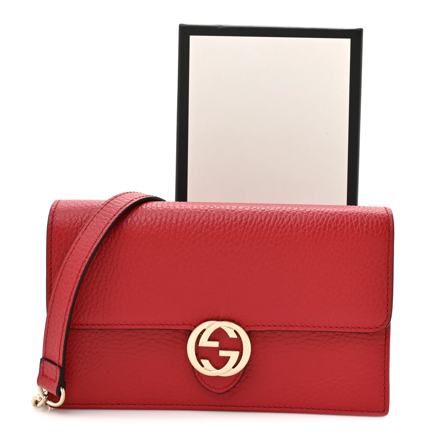Dollar Calfskin Interlocking G Chain Wallet Red - Image 13