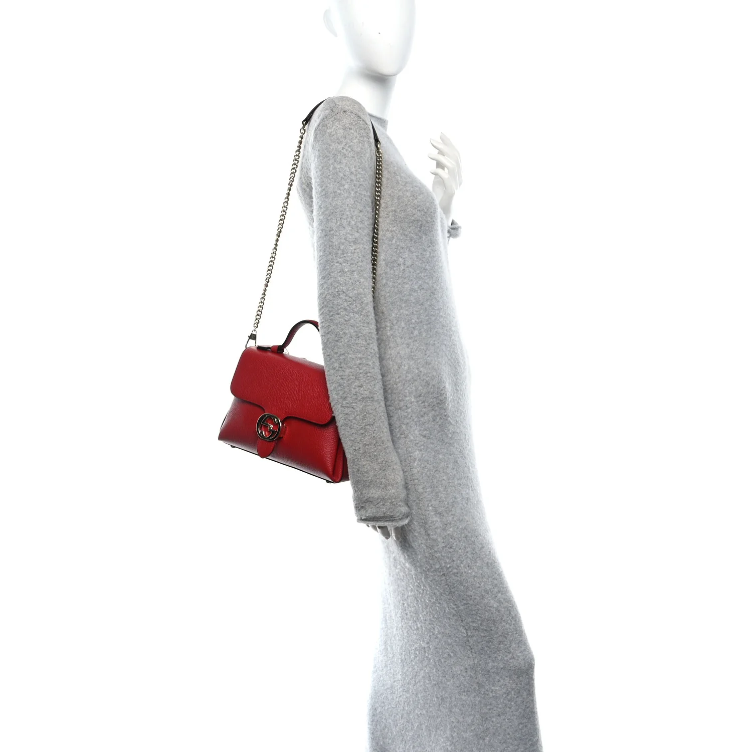 Dollar Calfskin Interlocking G Top Handle Shoulder Bag Red - Image 2