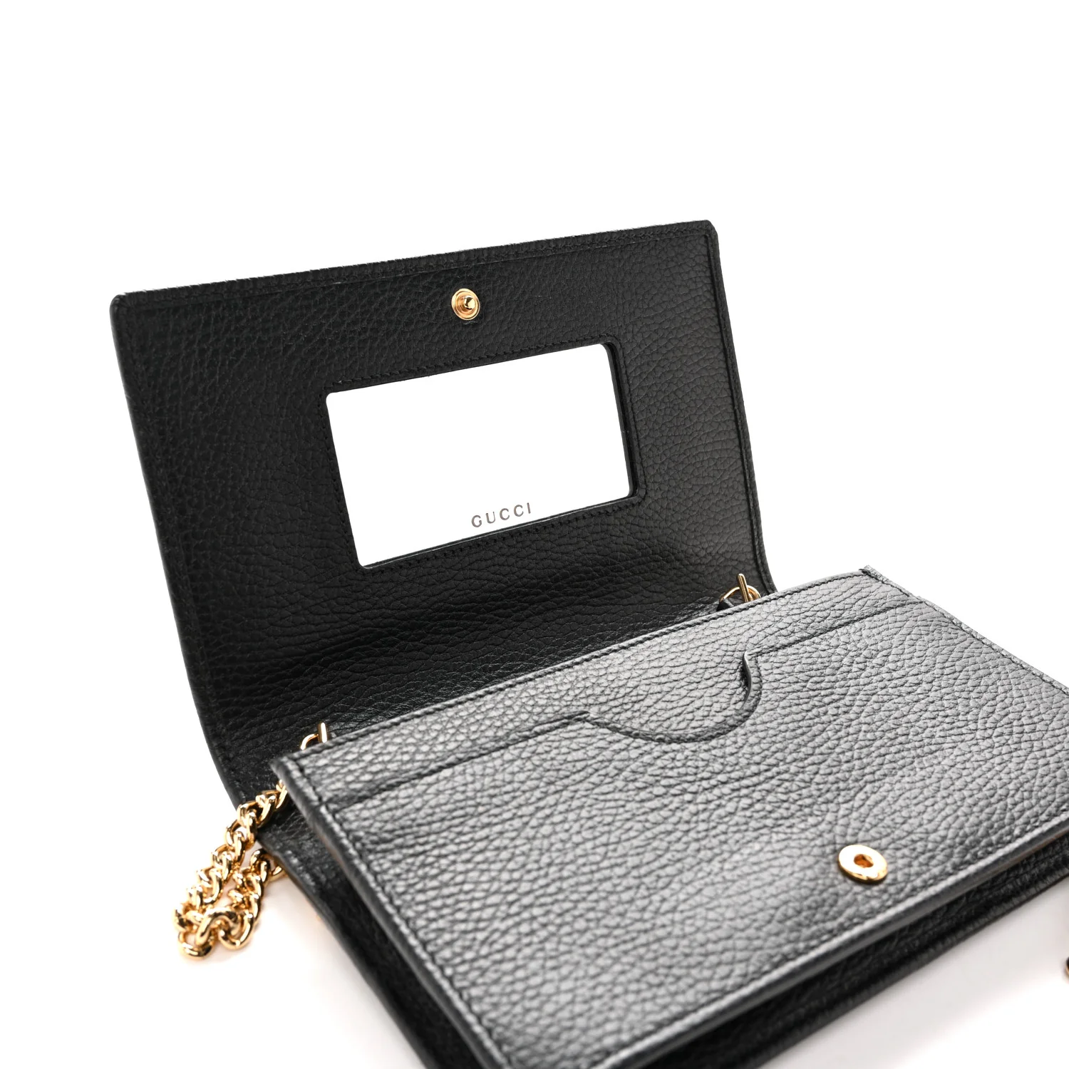 Dollar Calfskin Mini GG Marmont Chain Wallet Black - Image 10